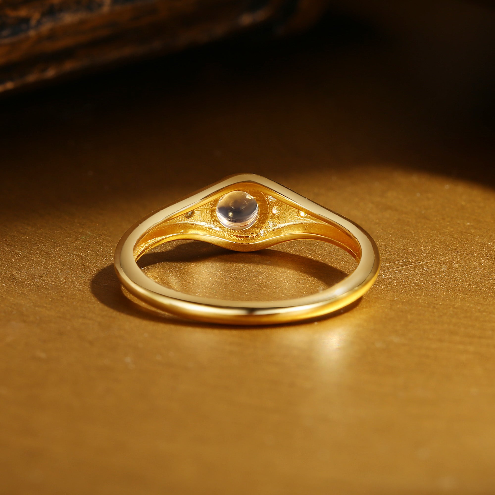 Selene - Round Cut Moonstone Vintage Crescent Star Engagement Ring