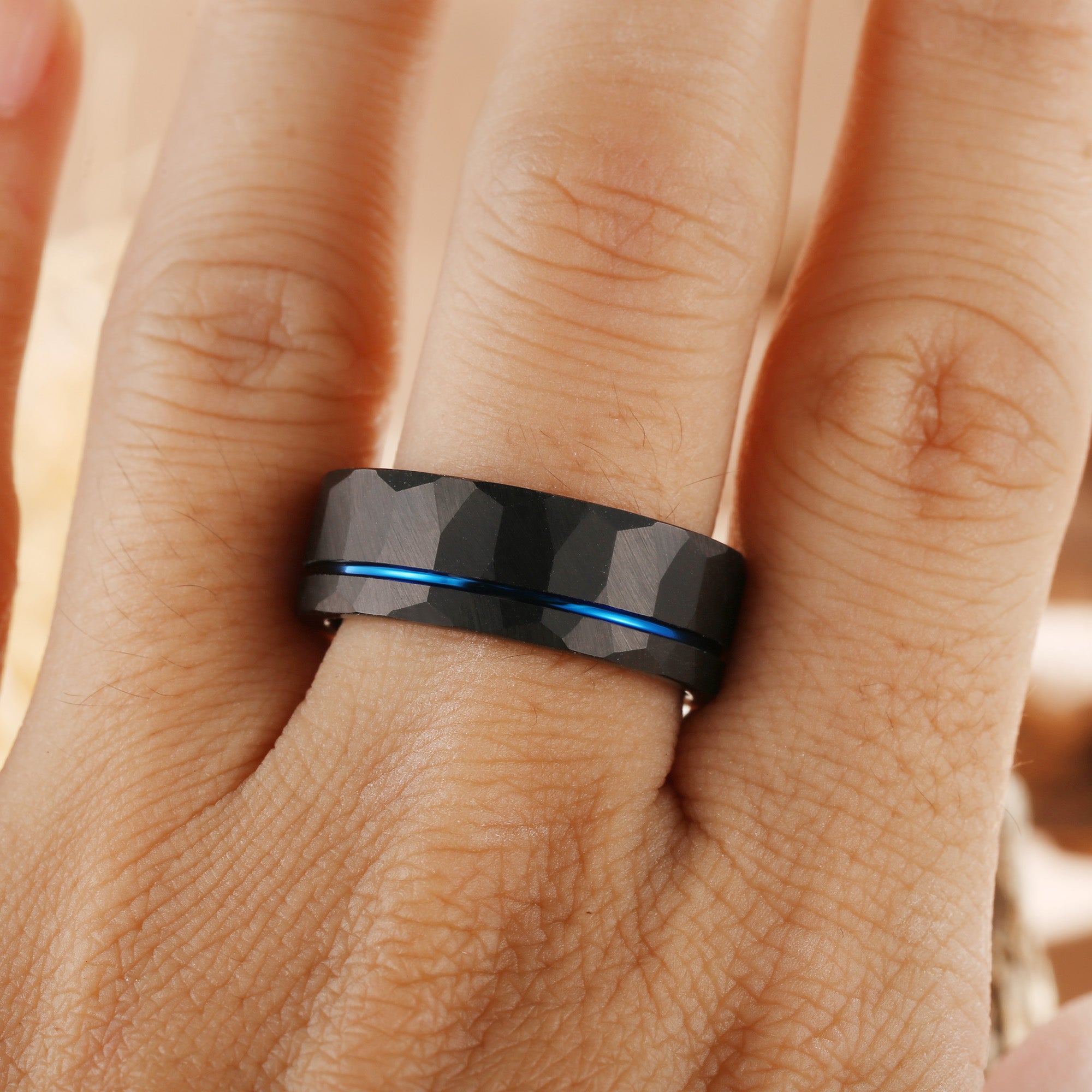 Unique Black Blue Enchanter Inlay Men Thumb Ring