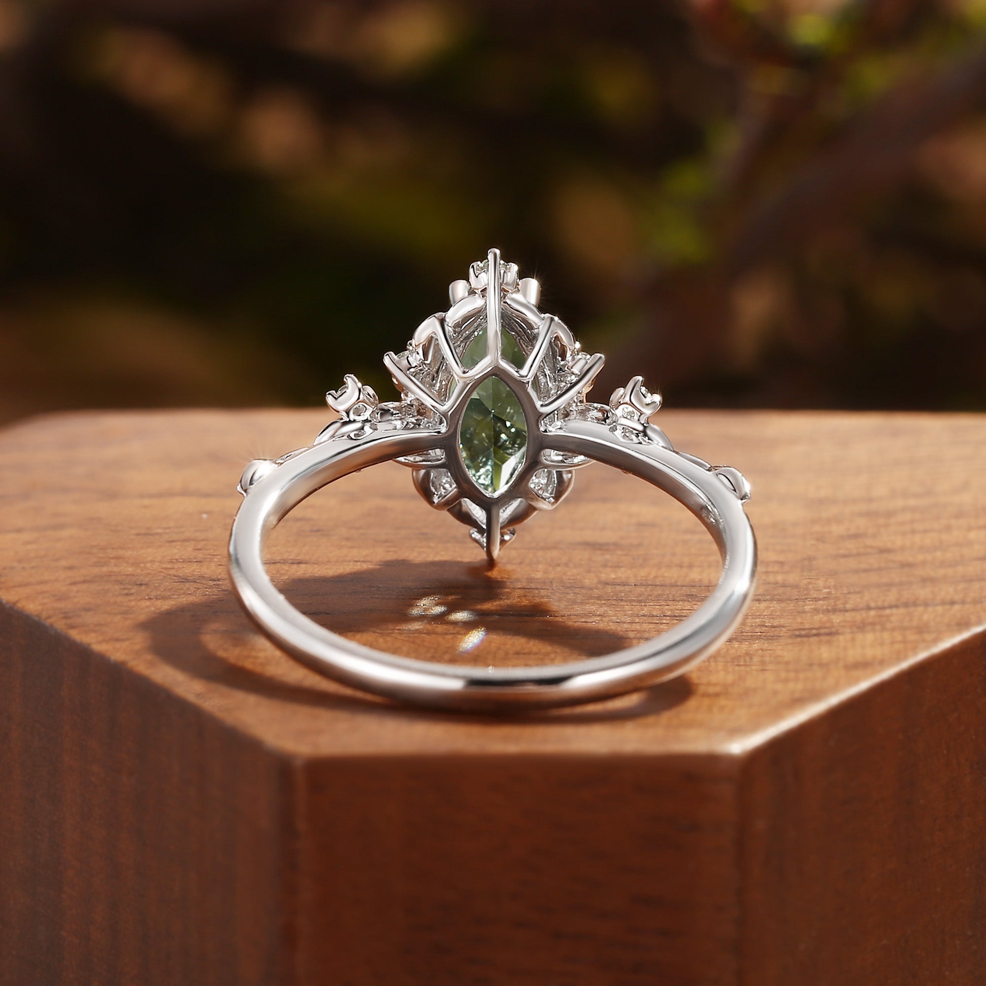Eulalie - Marquise Cut Lab Green Sapphire Elf Engagement Ring