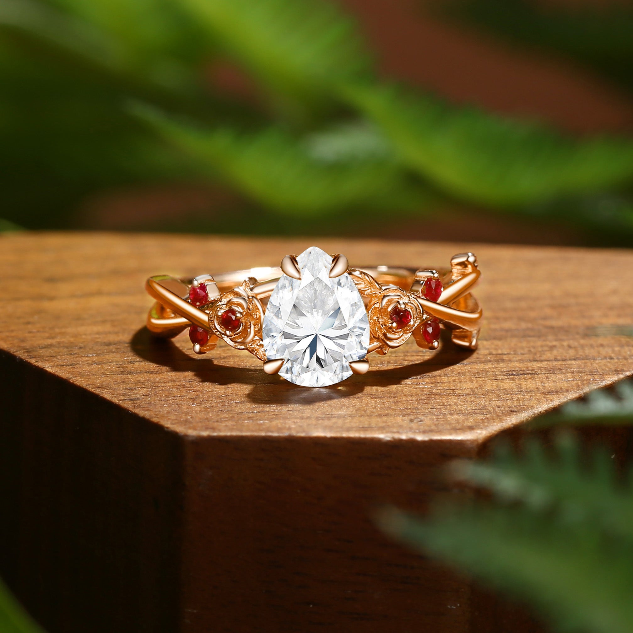 Romy - Pear Cut Moissanite Rose Flower Inspired Engagement Ring