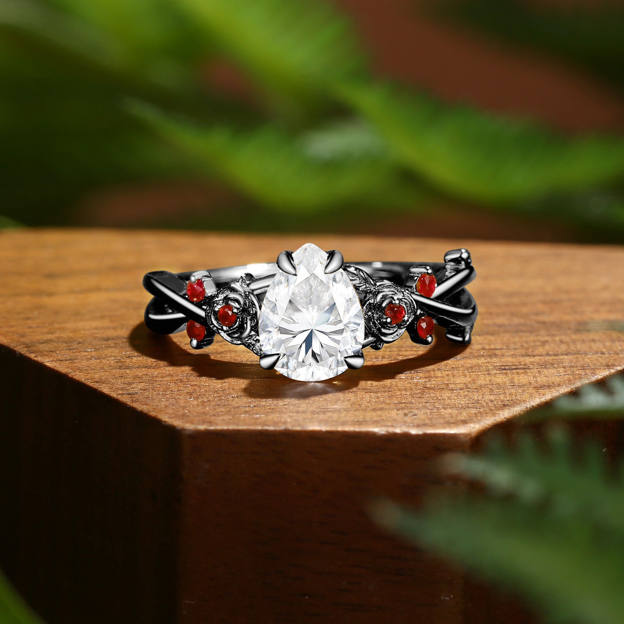 Romy - Pear Cut Moissanite Rose Flower Inspired Engagement Ring