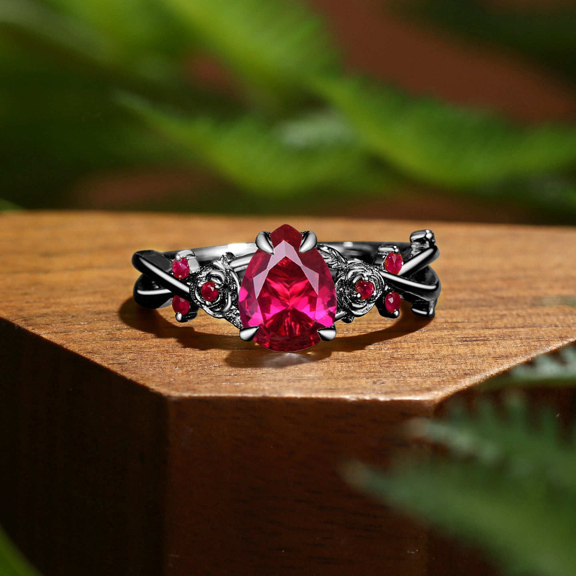 Romy - Black Gold Ruby Rose Knight Flower Inspired Engagement Ring