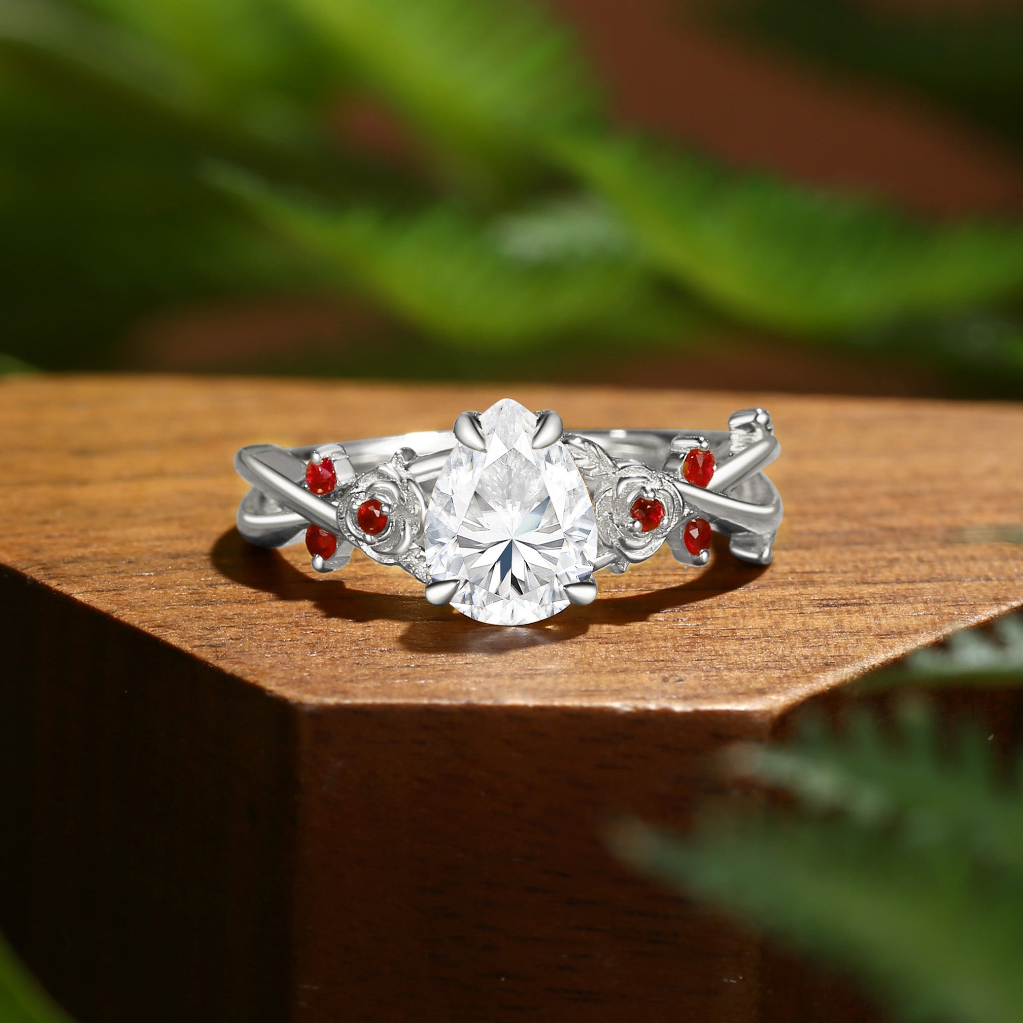 Romy - Pear Cut Moissanite Rose Flower Inspired Engagement Ring
