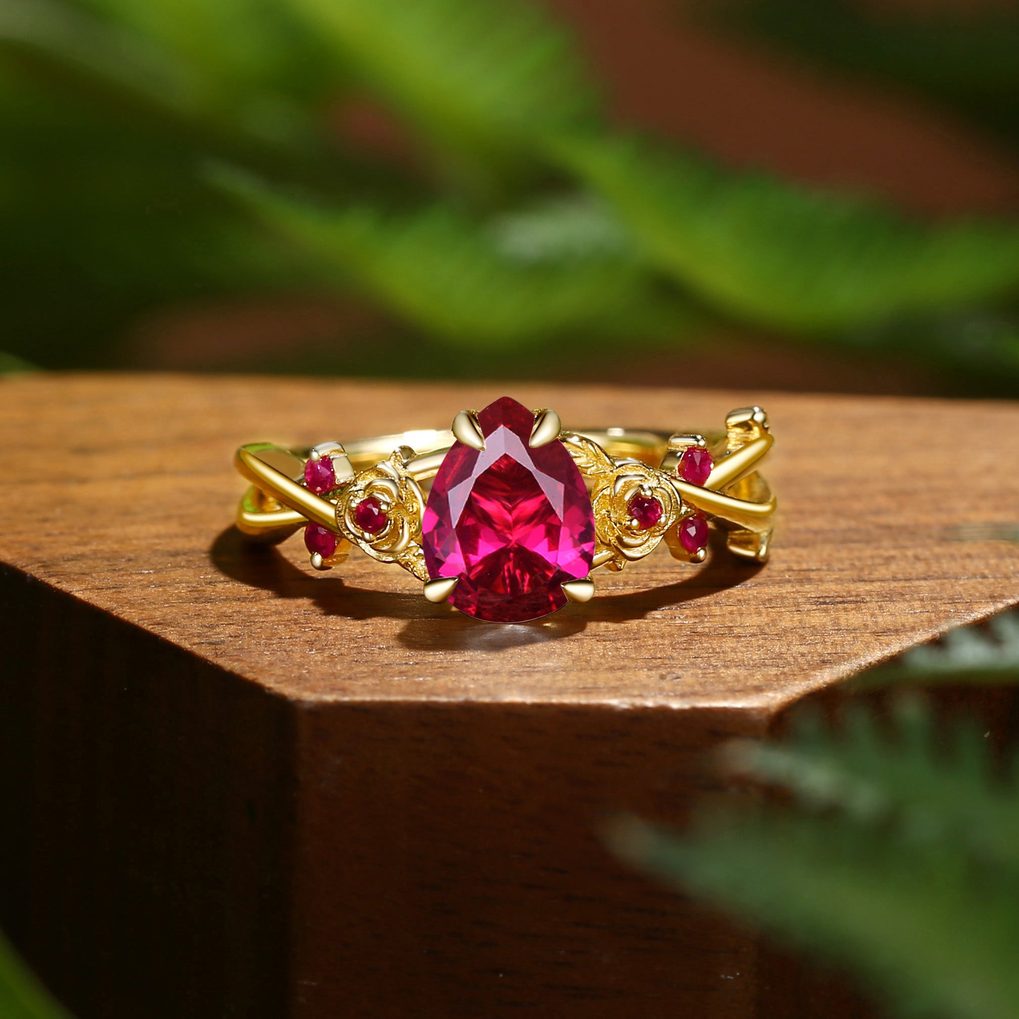 Romy - Black Gold Ruby Rose Knight Flower Inspired Engagement Ring