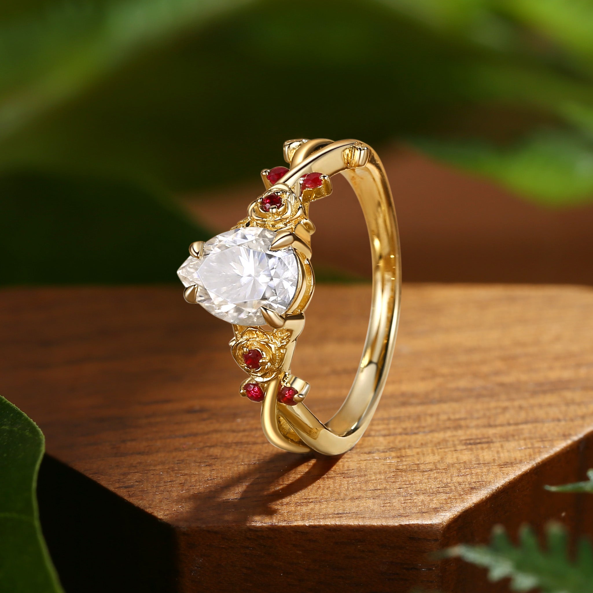 Romy - Pear Cut Moissanite Rose Flower Inspired Engagement Ring