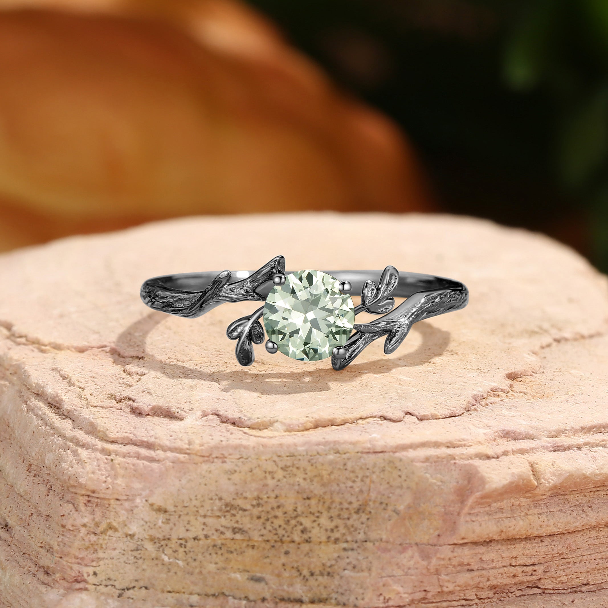 Zoe - Lab Green Sapphire Round Cut Engagement Ring