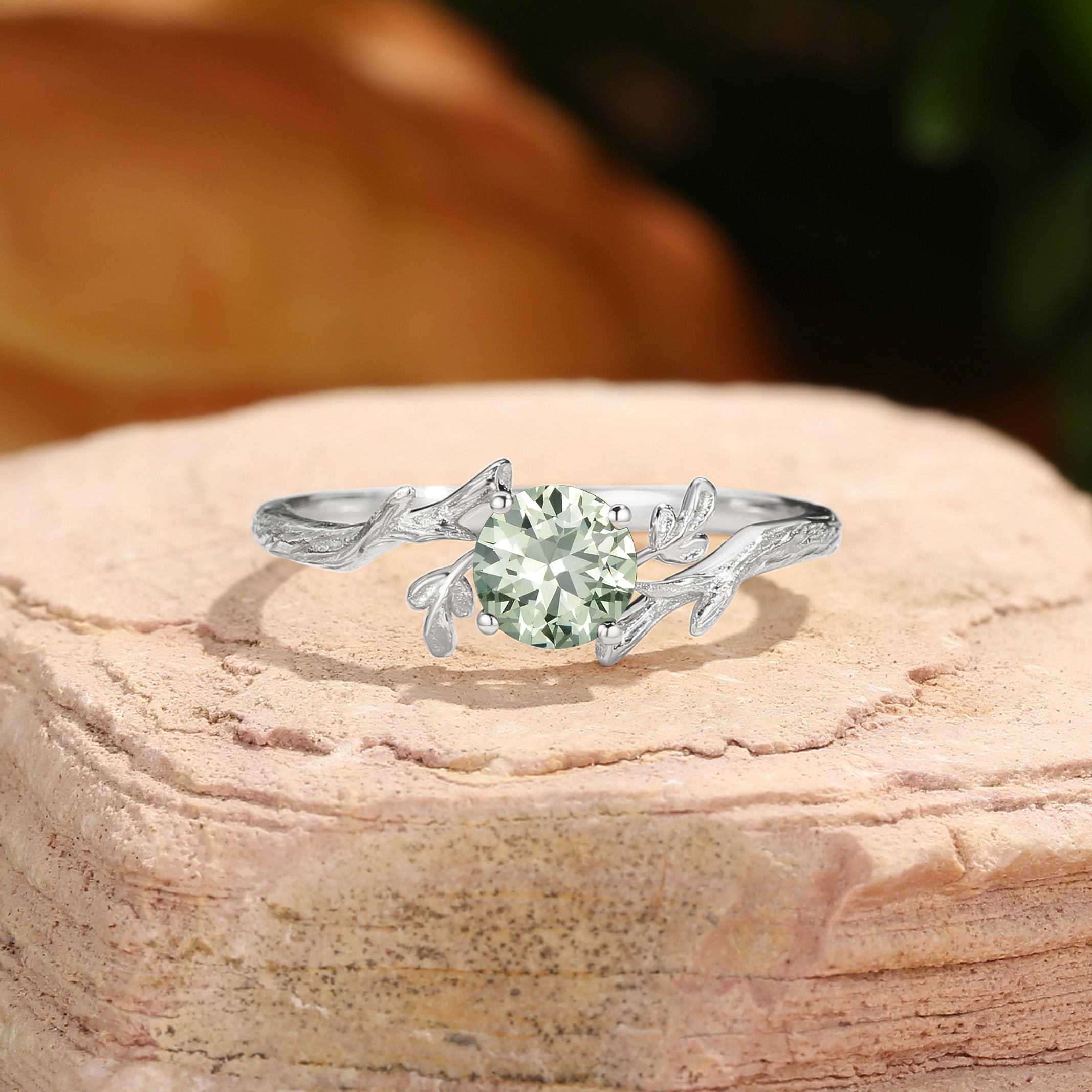 Zoe - Lab Green Sapphire Round Cut Engagement Ring