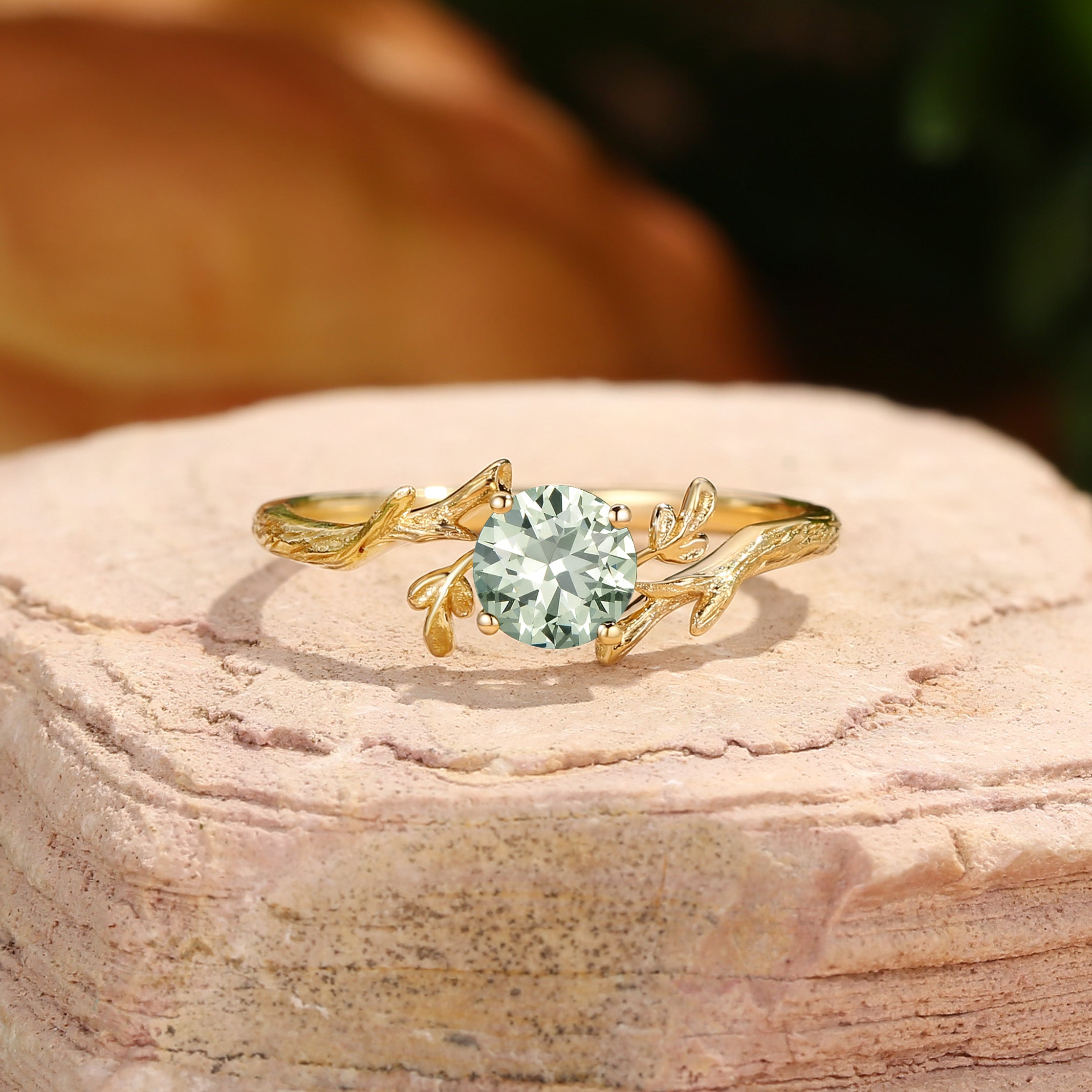 Zoe - Lab Green Sapphire Round Cut Engagement Ring