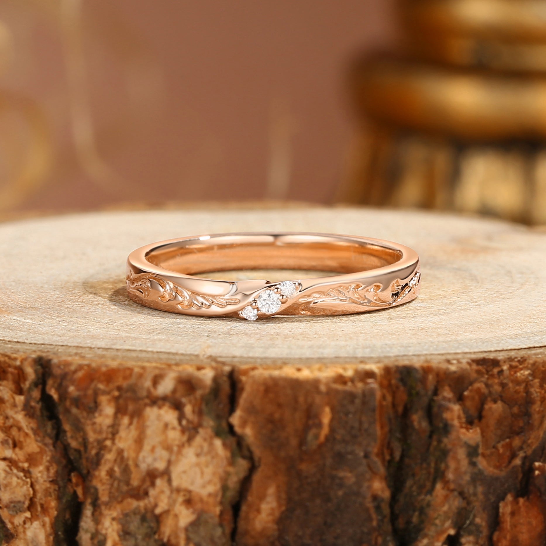 Monique - Leaf Design Moissanite Wedding Band