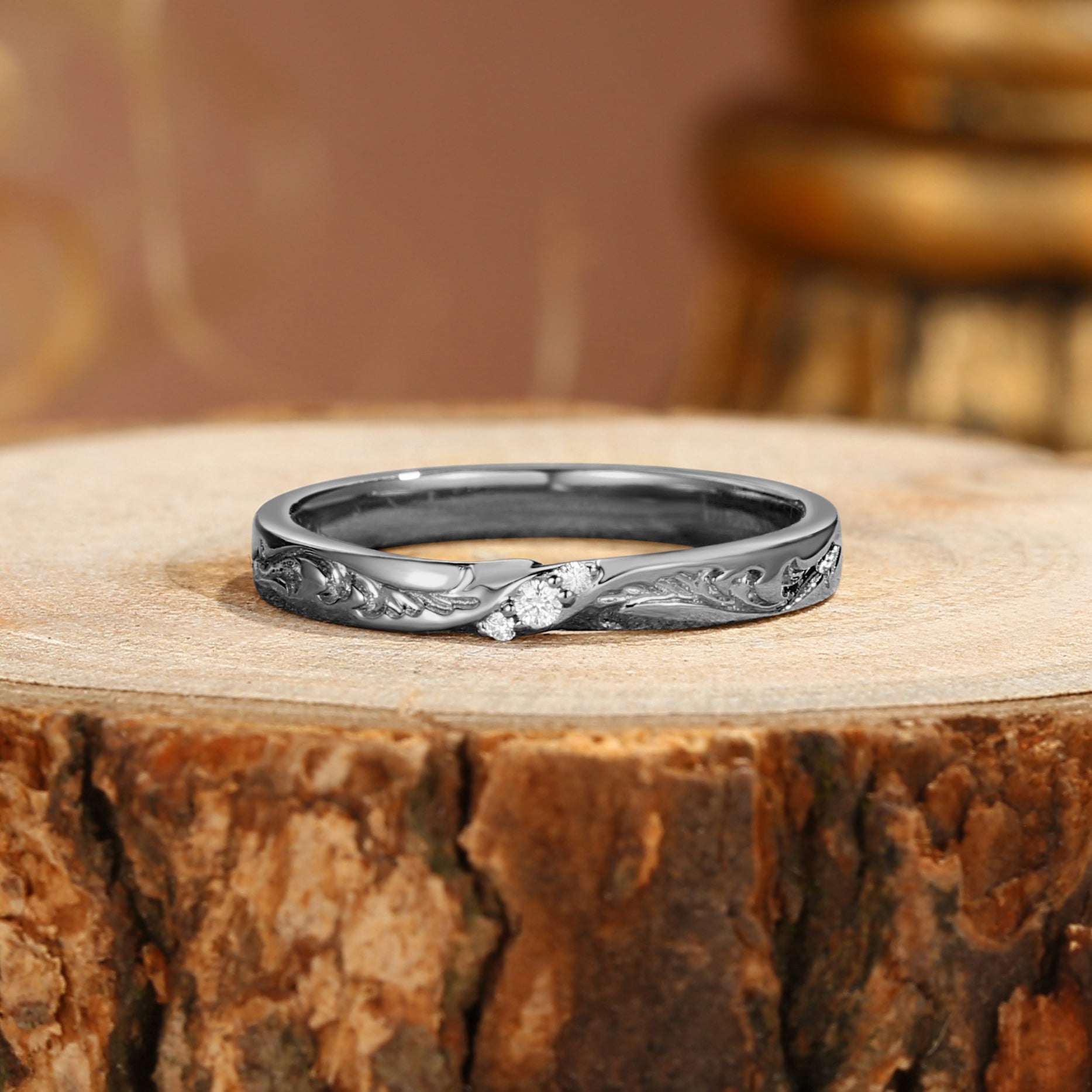 Monique - Leaf Design Moissanite Wedding Band