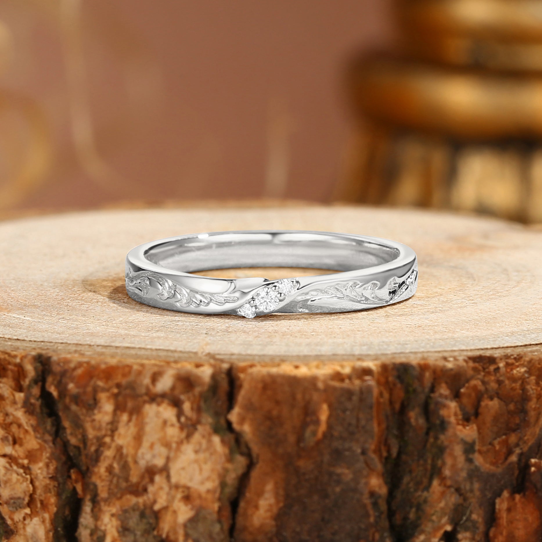 Monique - Leaf Design Moissanite Wedding Band