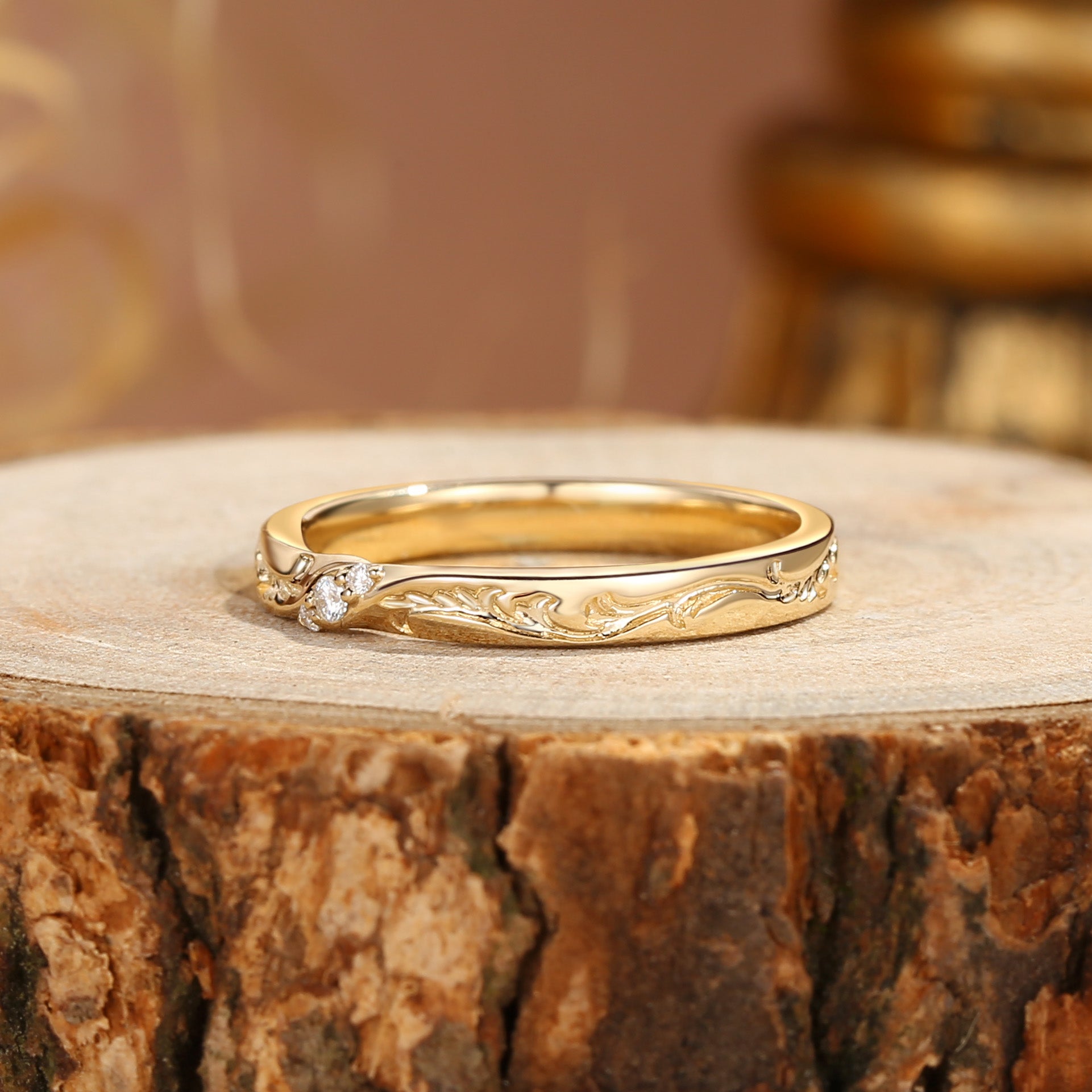 Monique - Leaf Design Moissanite Wedding Band