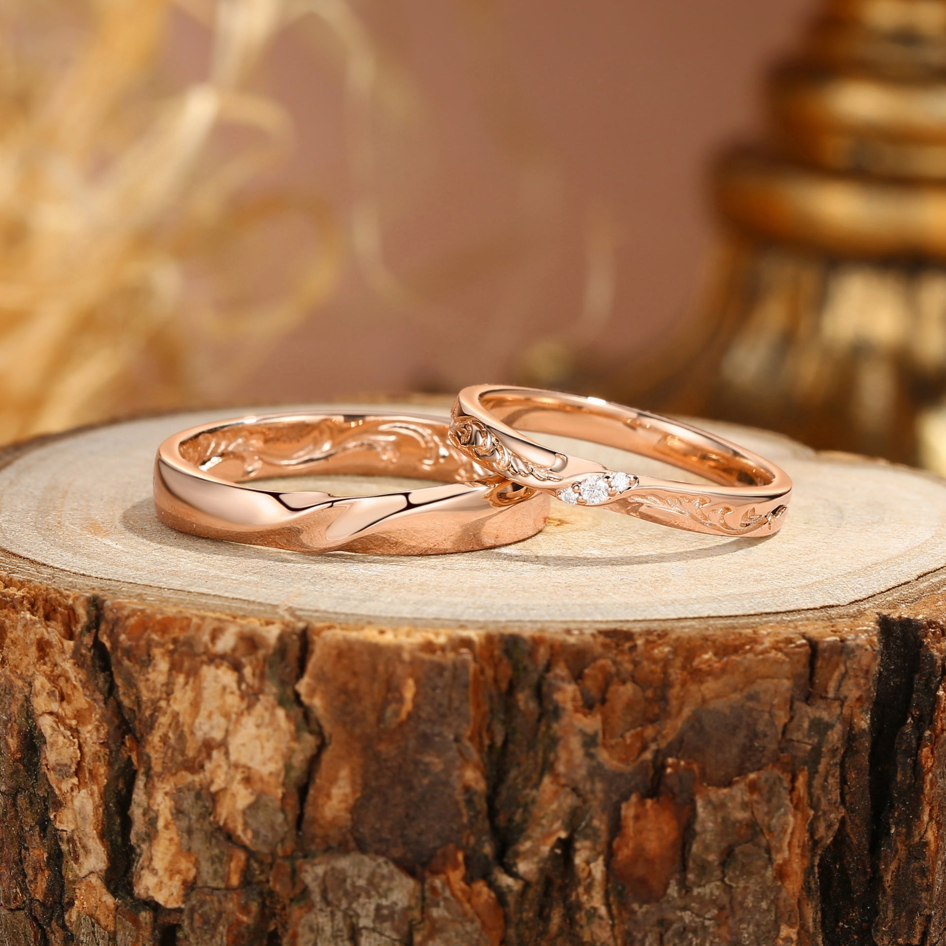 Unique Gold Design Moissanite Leafy Couple Ring