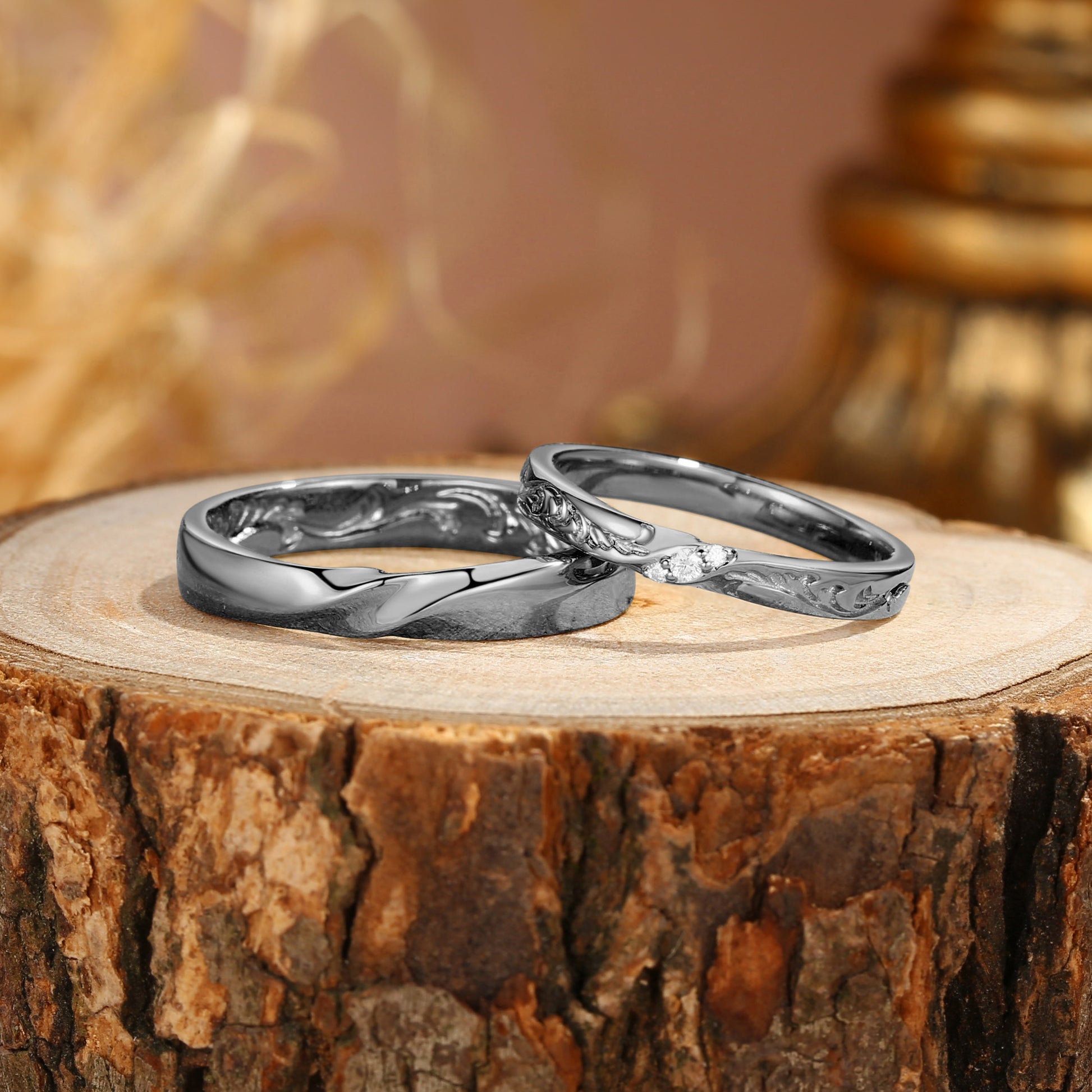 Unique Gold Design Moissanite Leafy Couple Ring