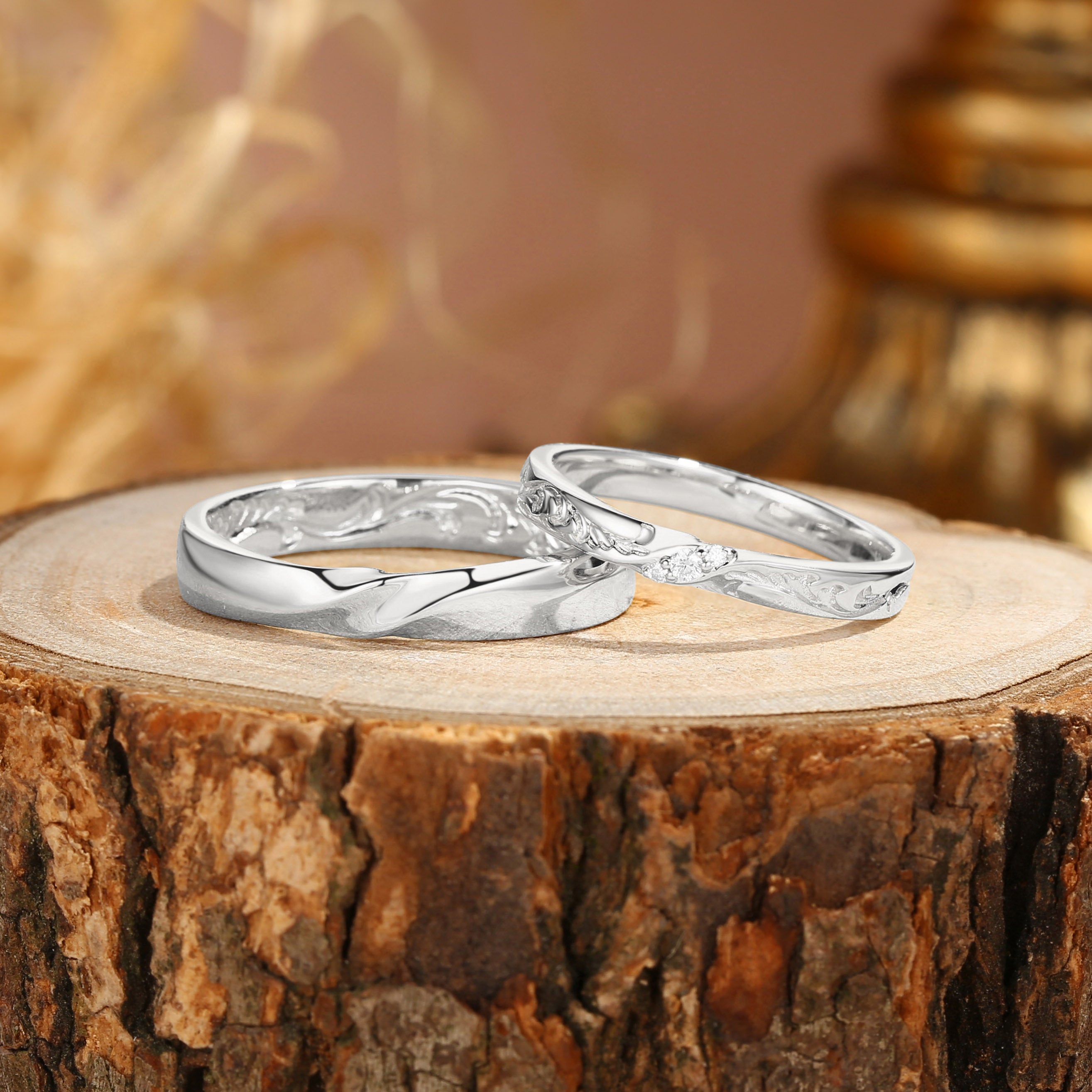 Unique Gold Design Moissanite Leafy Couple Ring