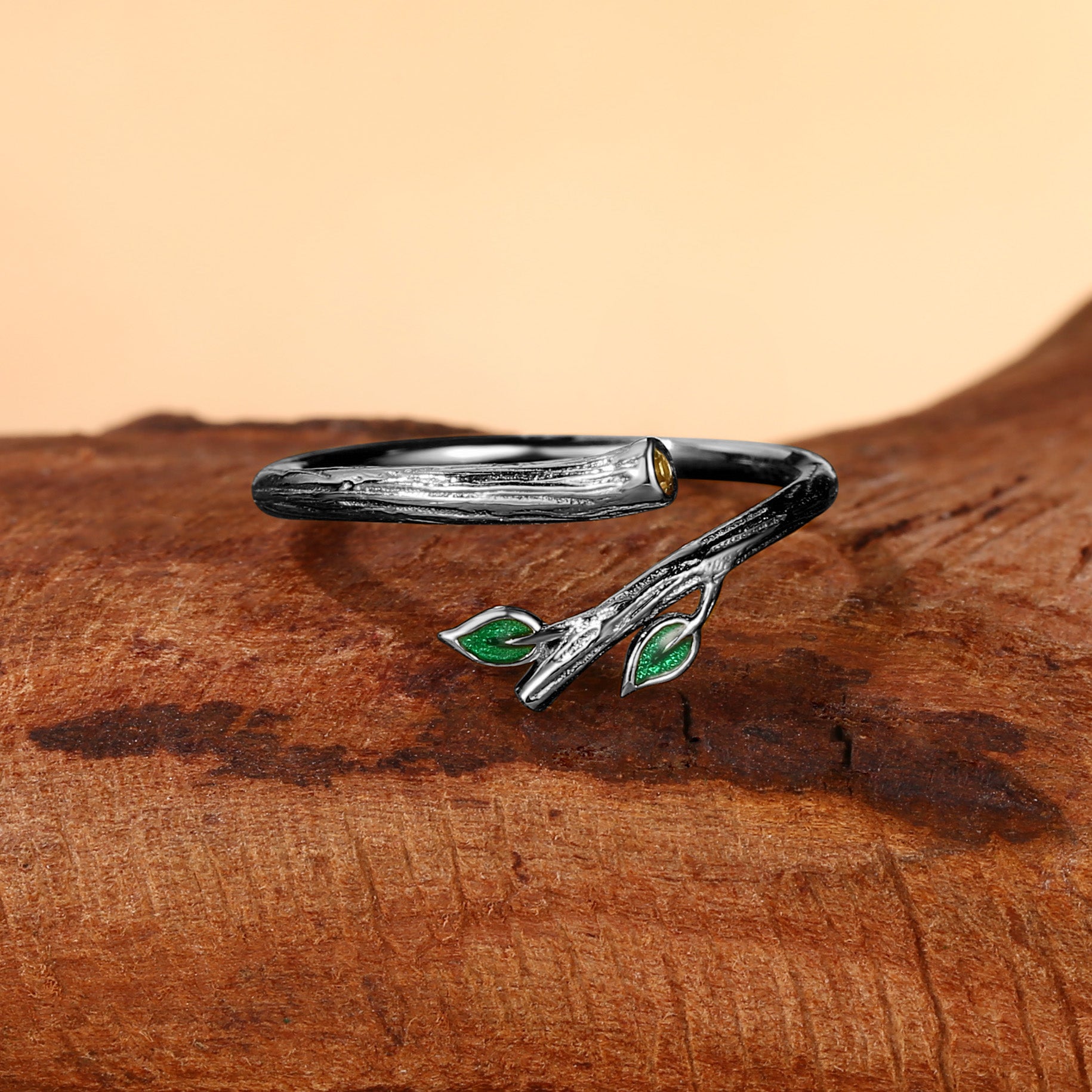 Nadia - Nature Inspired Vintage Enamel Leaf Wedding Band