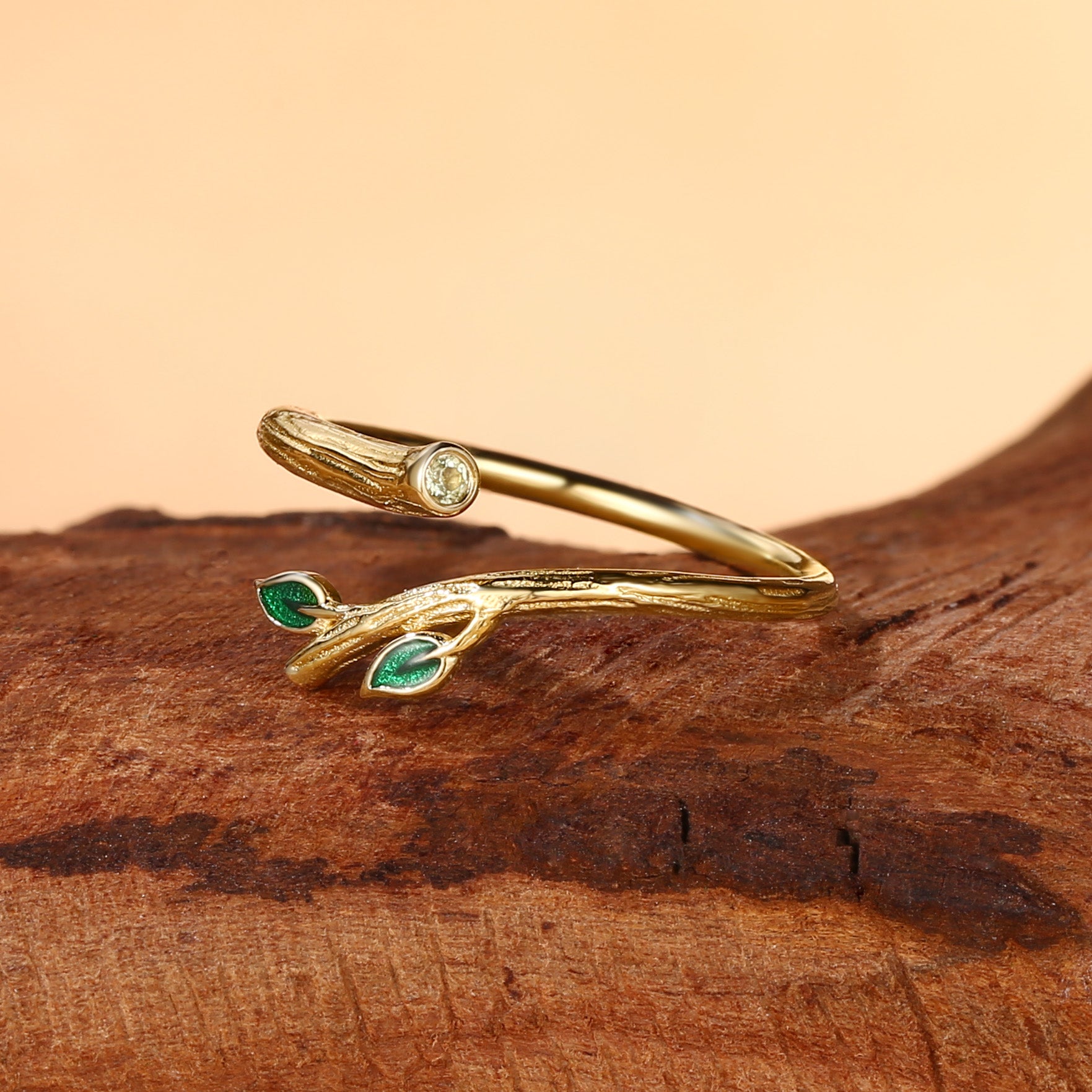 Nadia - Nature Inspired Vintage Enamel Leaf Wedding Band