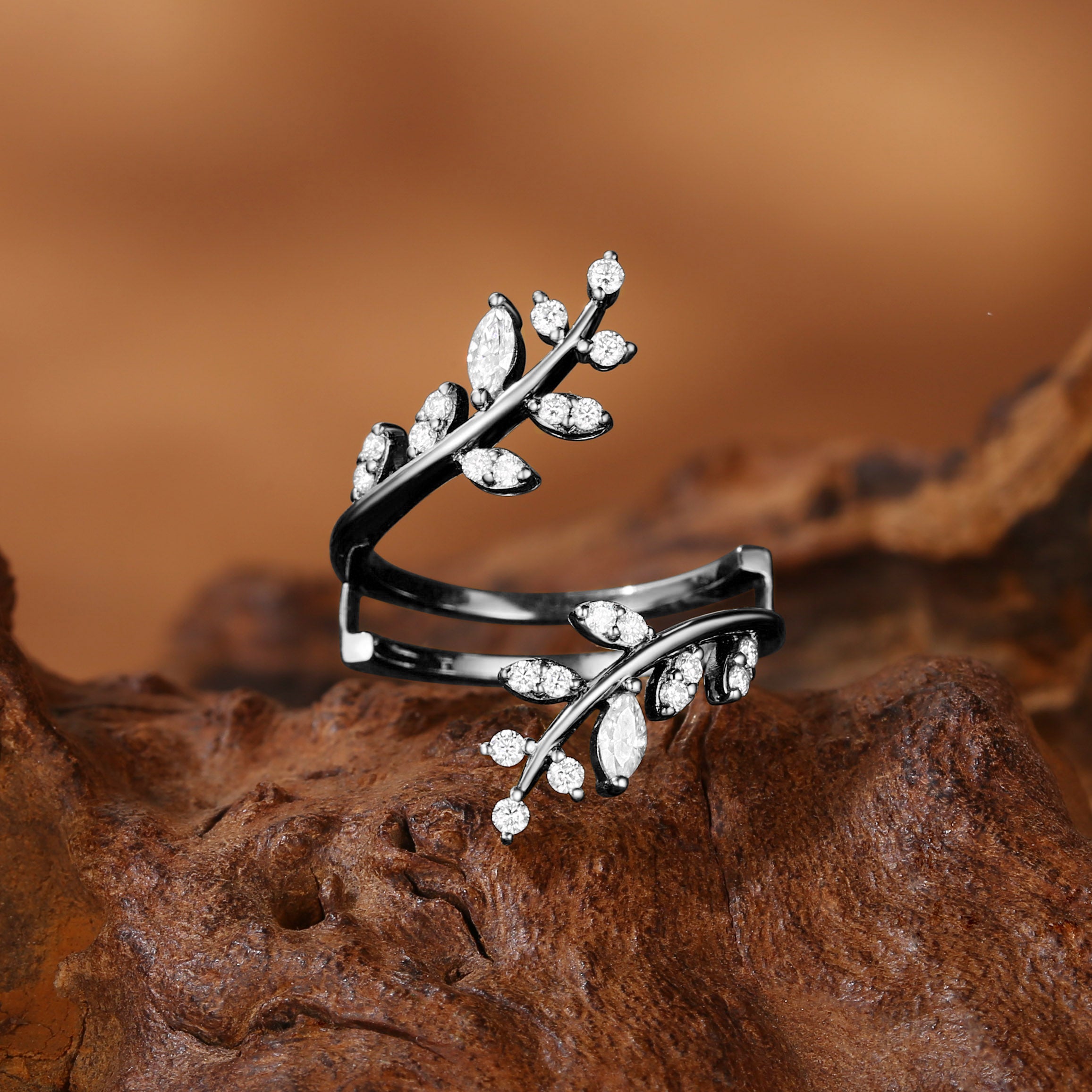 Marquise Moissanite Enhancer Leaf Wedding Band