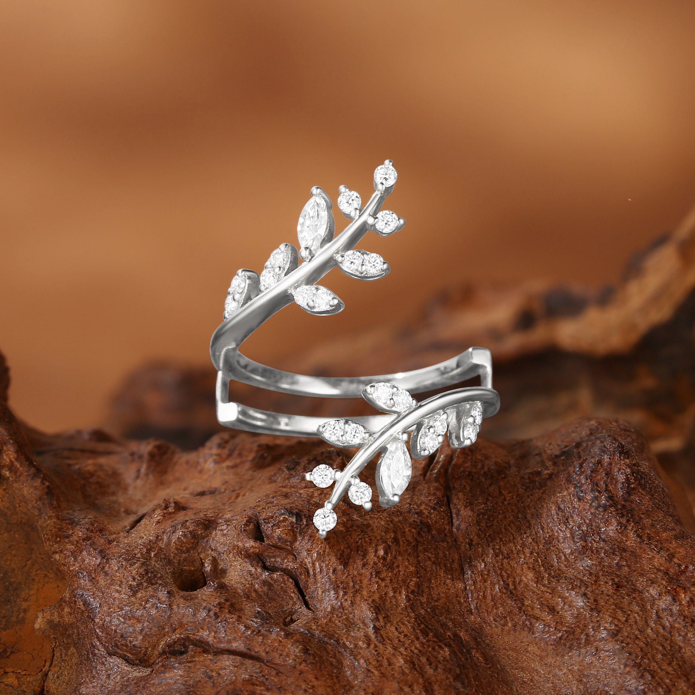 Marquise Moissanite Enhancer Leaf Wedding Band