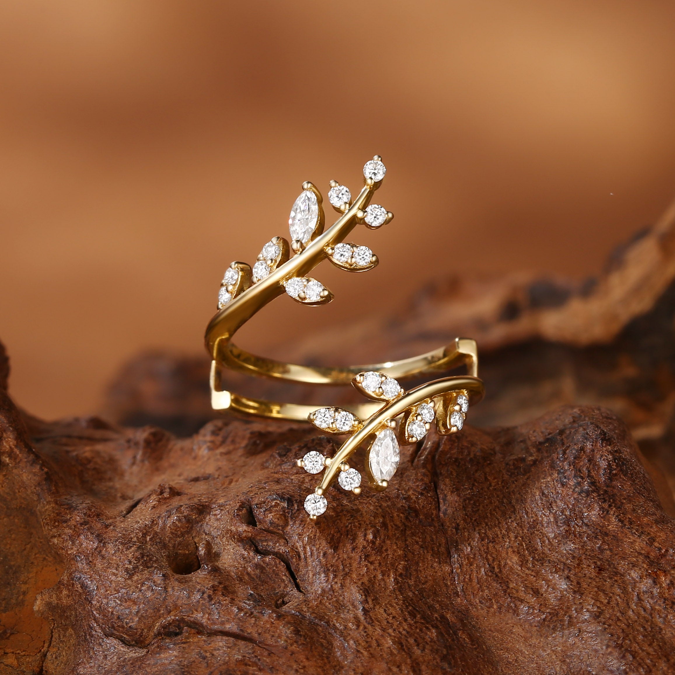 Marquise Moissanite Enhancer Leaf Wedding Band