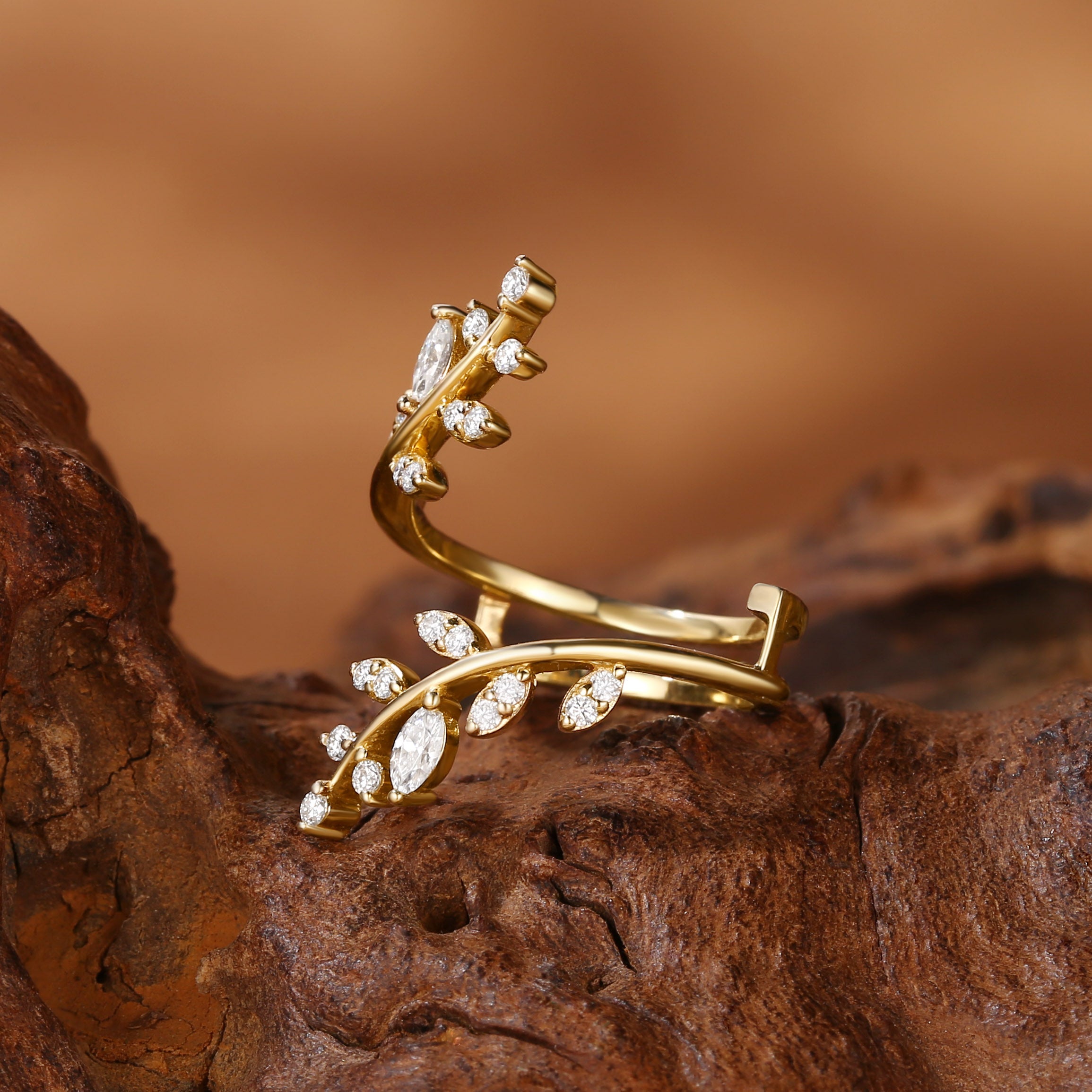 Marquise Moissanite Enhancer Leaf Wedding Band