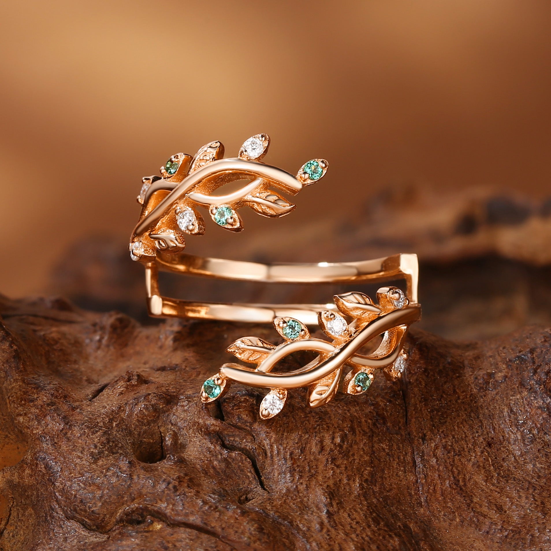 Fawn - Leafy Cross Vine Enhancer Wedding Band