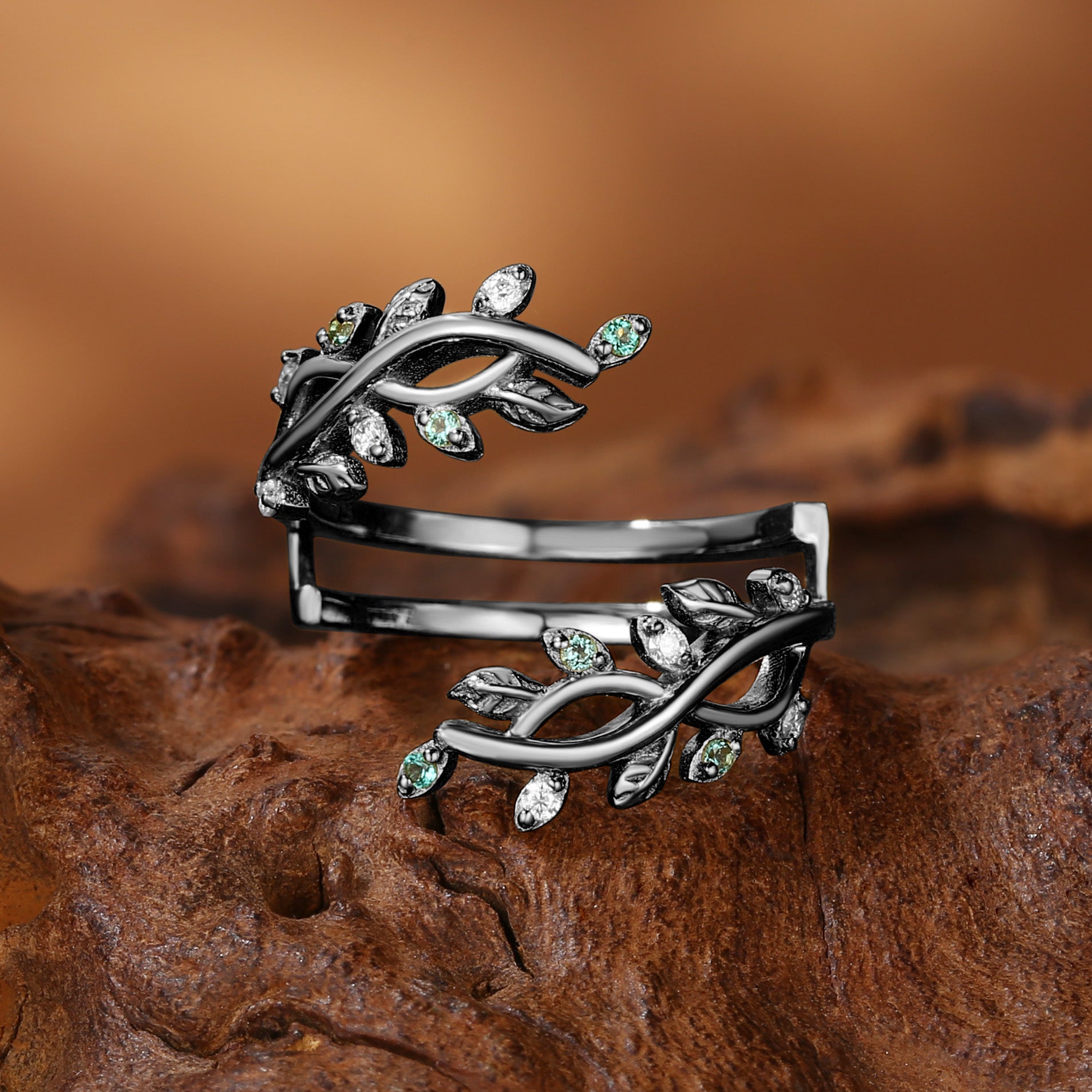 Fawn - Leafy Cross Vine Enhancer Wedding Band