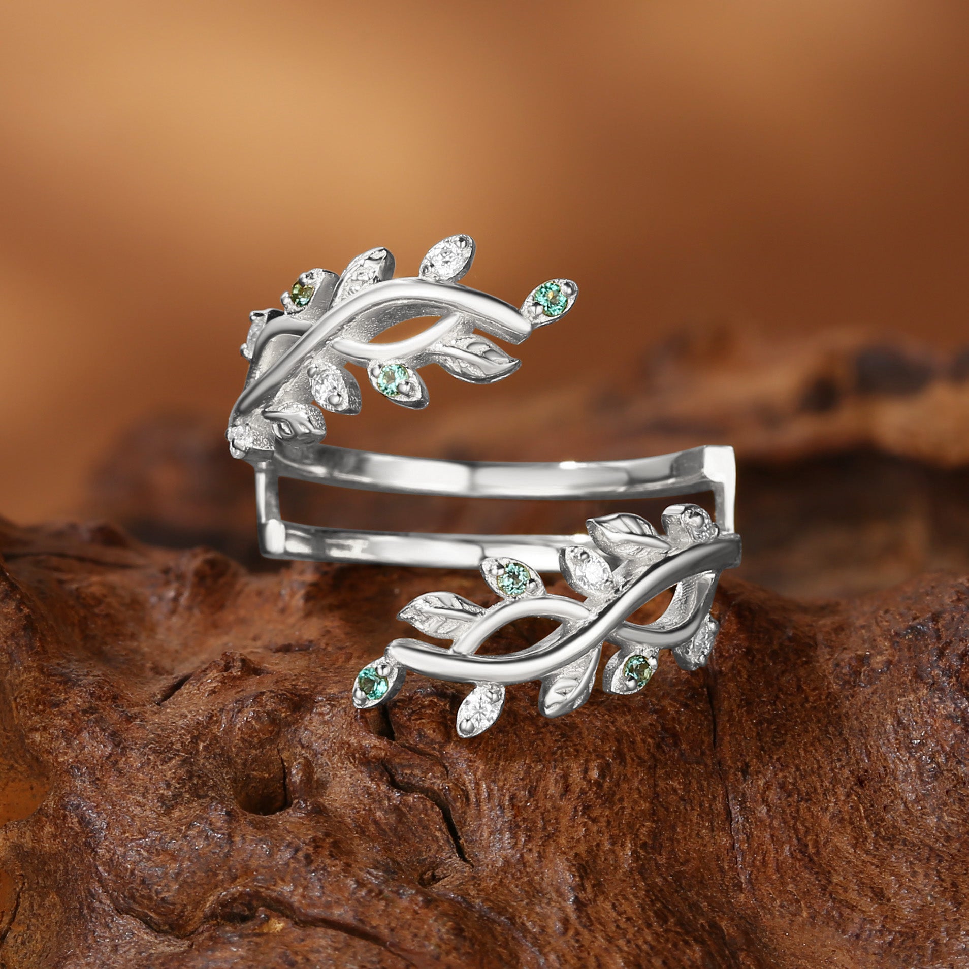 Fawn - Leafy Cross Vine Enhancer Wedding Band
