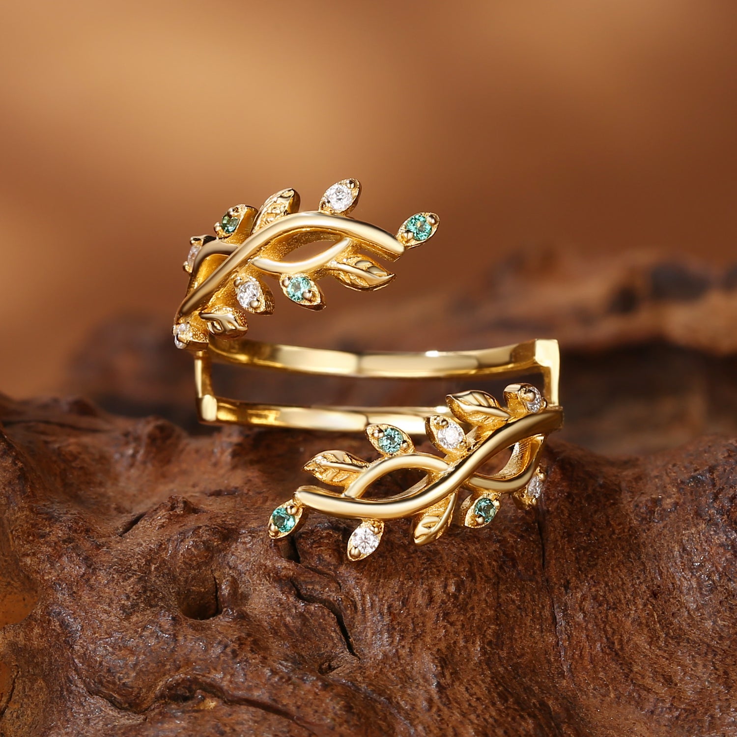 Fawn - Leafy Cross Vine Enhancer Wedding Band