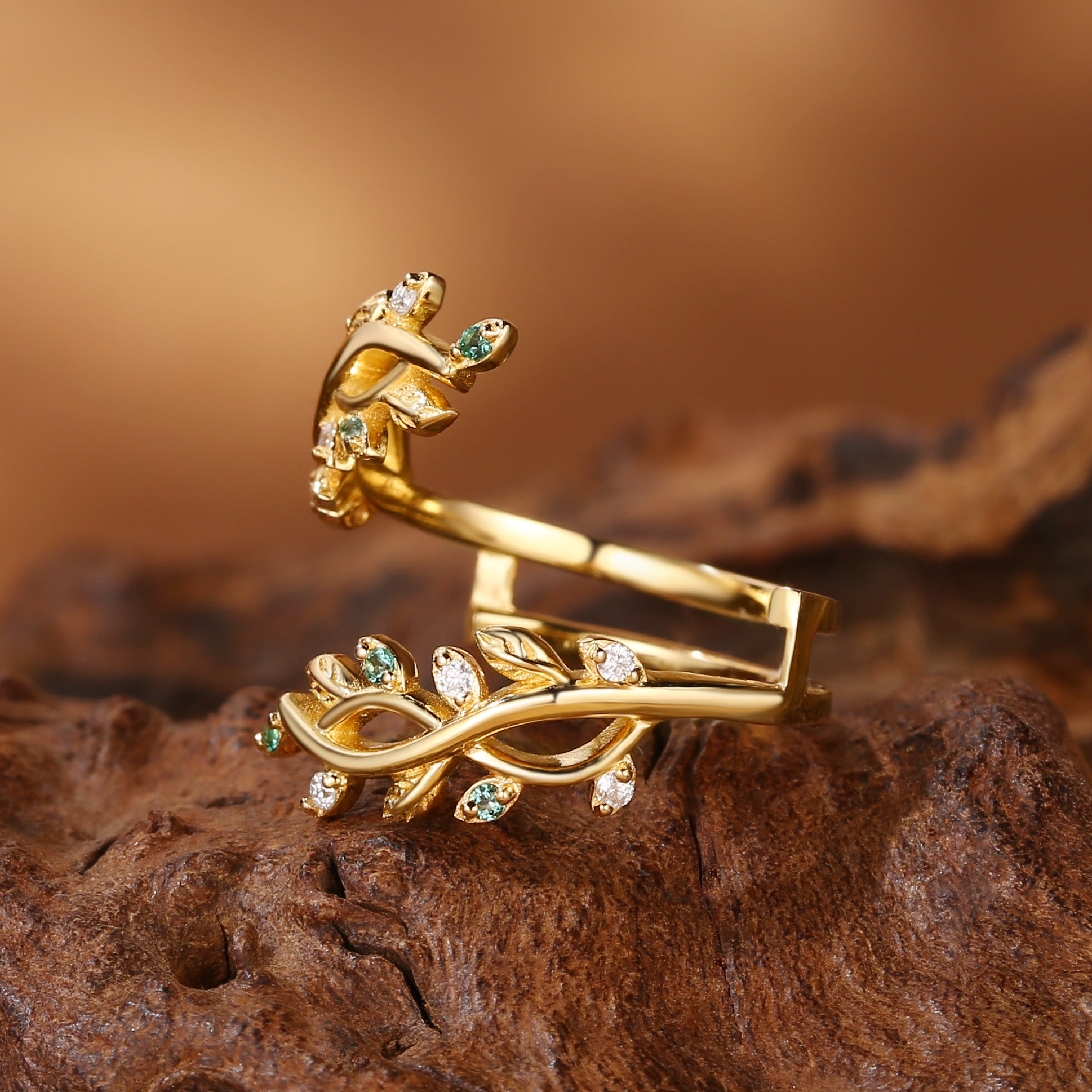 Fawn - Leafy Cross Vine Enhancer Wedding Band