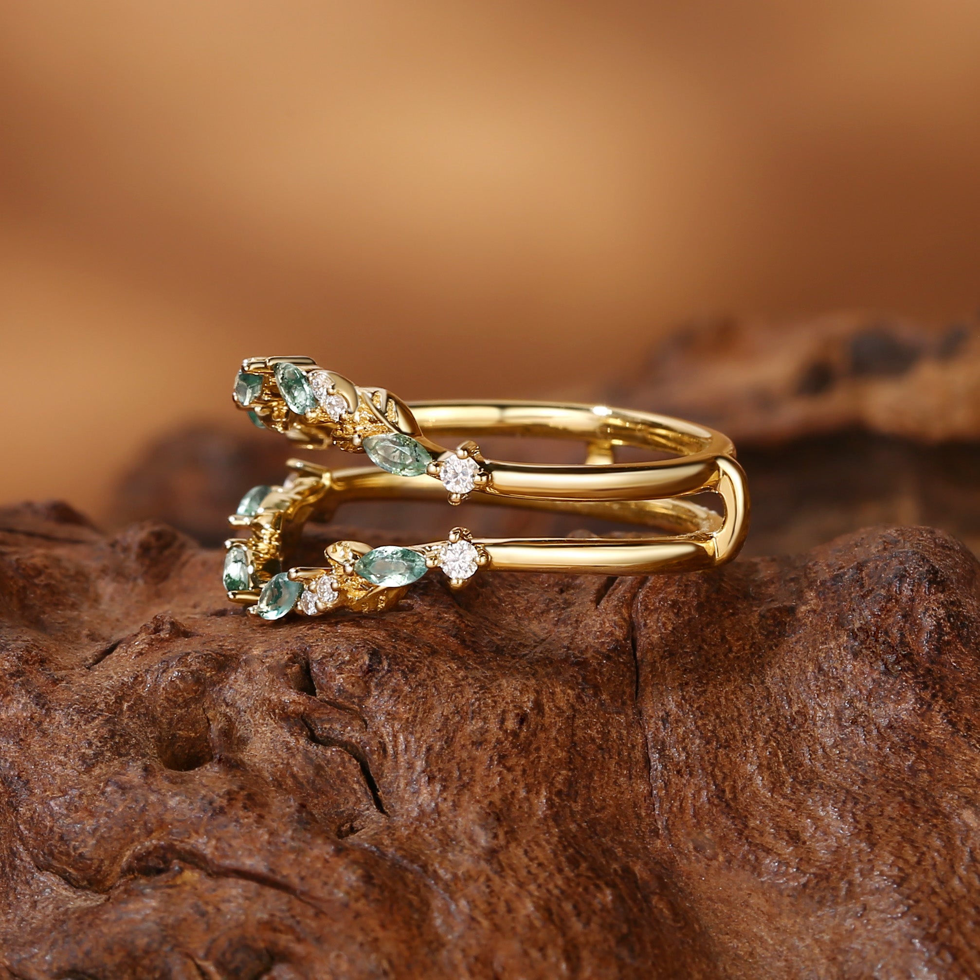 Greta - Moss Agate Leafy Inspired Enhancer Wedding Band