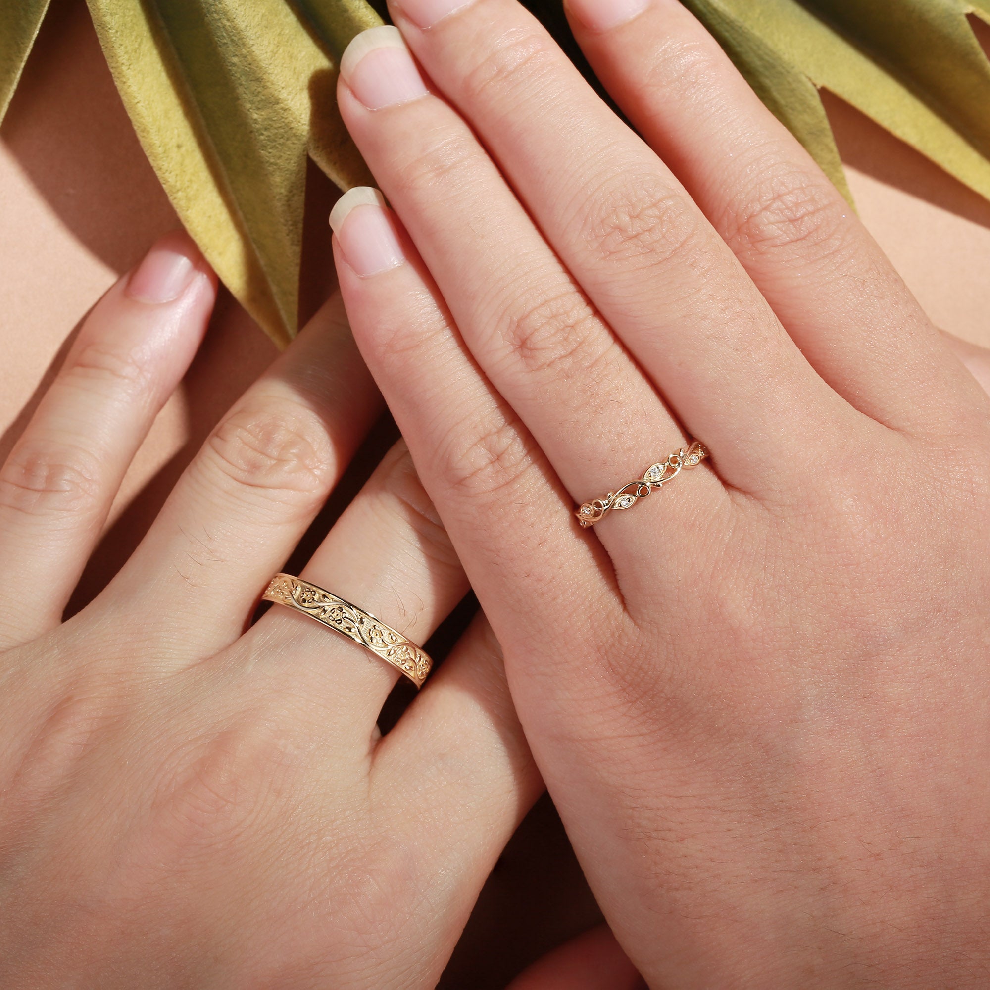 Couple Ring - Nature Inspired Promise Ring Set