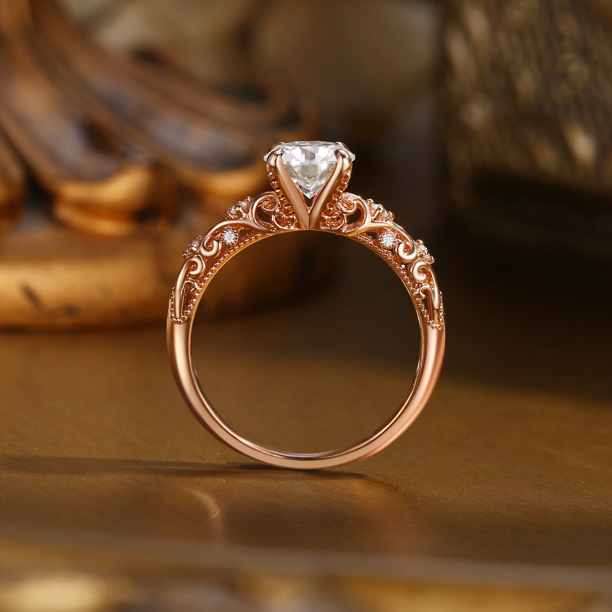 Priscille - Chunky Round Cut Moissanite Victorian Engagement Ring