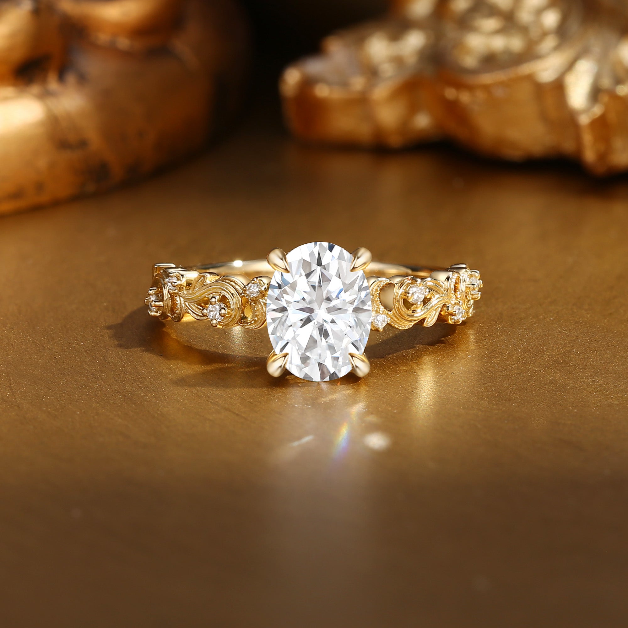 Bernadette - Art Deco Oval Cut Moissanite Extravagant Engagement Ring