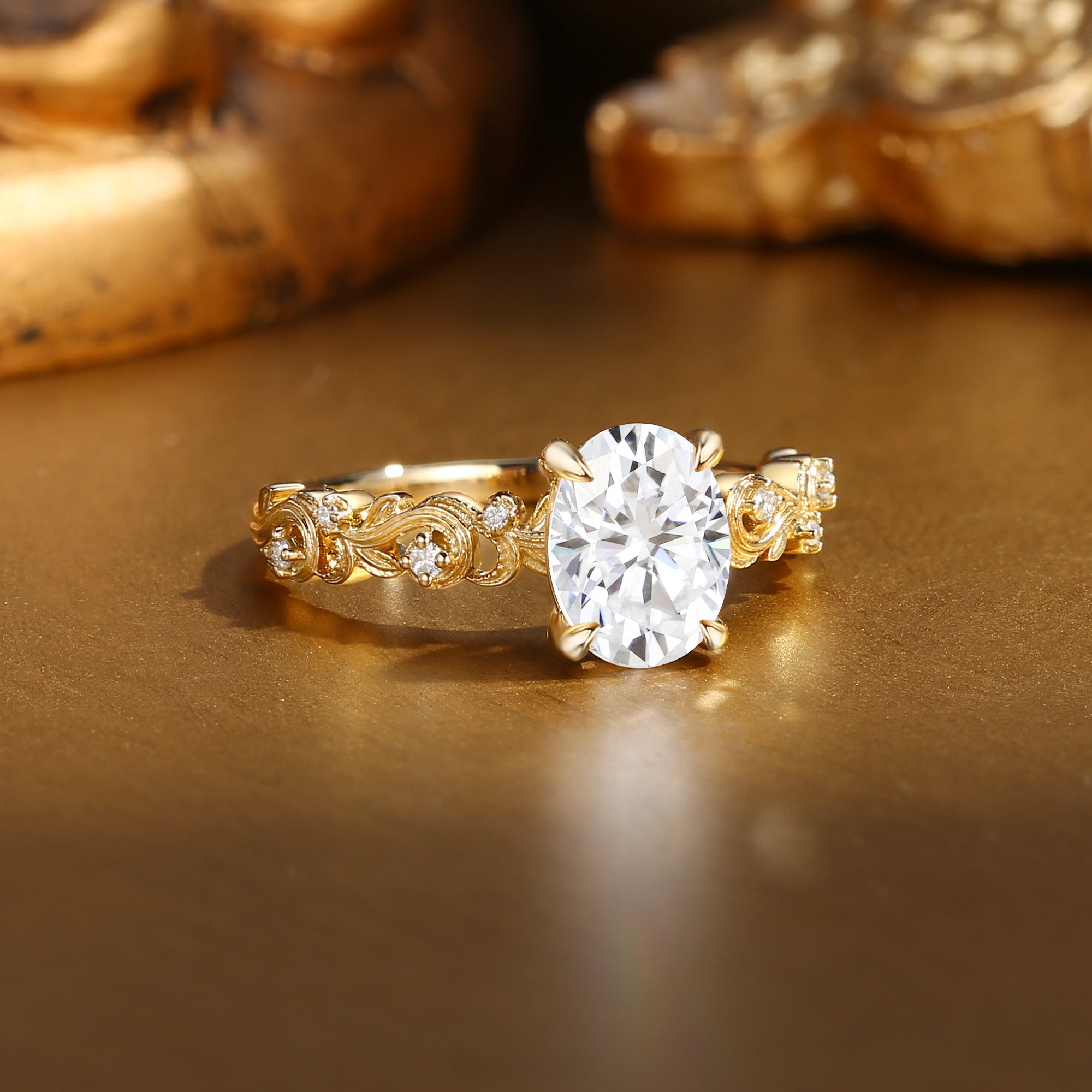 Bernadette - Art Deco Oval Cut Moissanite Extravagant Engagement Ring