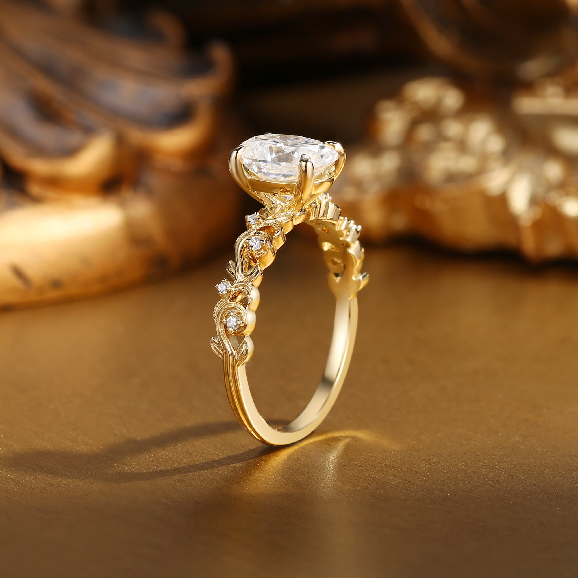 Bernadette - Art Deco Oval Cut Moissanite Extravagant Engagement Ring