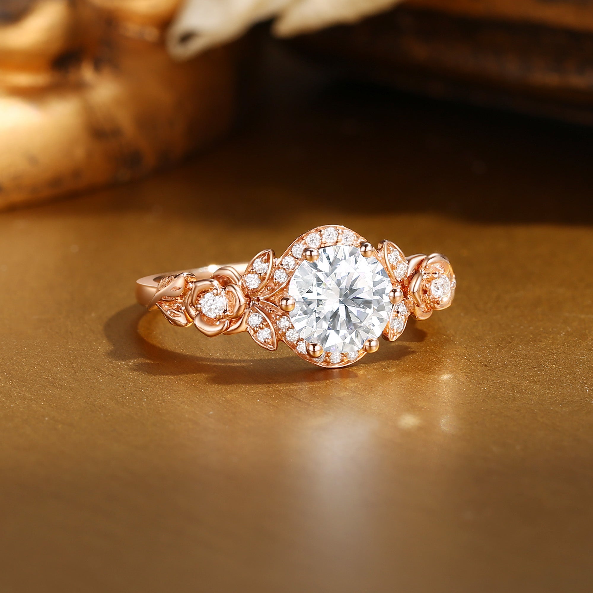 Fleur - Art Deco Round Cut Moissanite Flower Engagement Ring