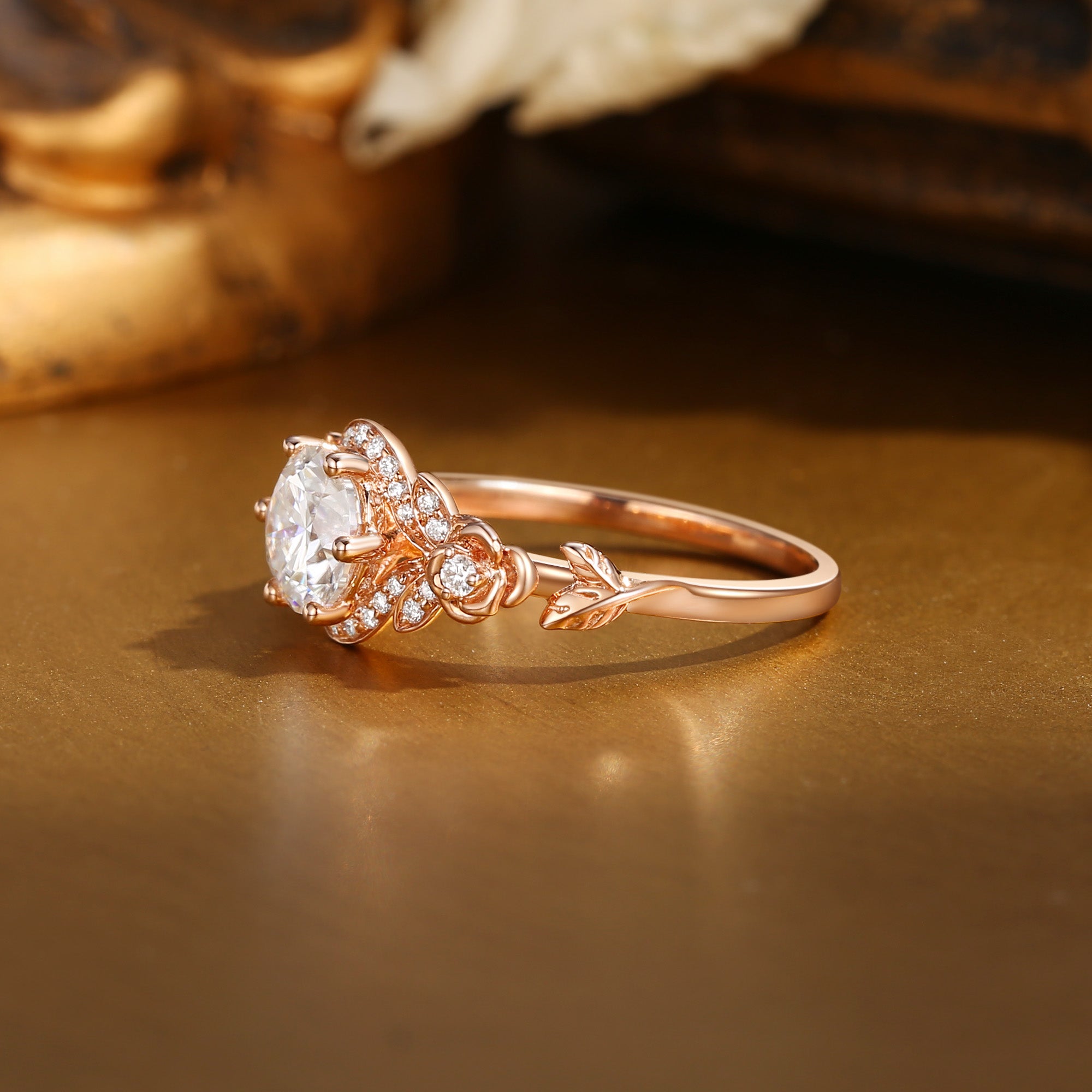 Fleur - Art Deco Round Cut Moissanite Flower Engagement Ring