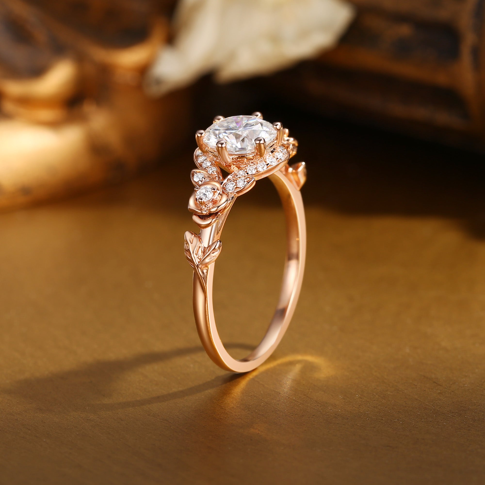 Fleur - Art Deco Round Cut Moissanite Flower Engagement Ring