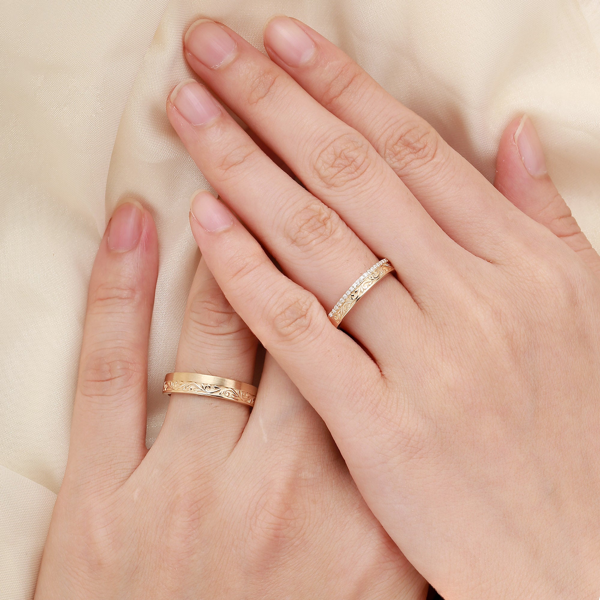 Couple Ring - Nature Inspired Leaf Promise Ring Set