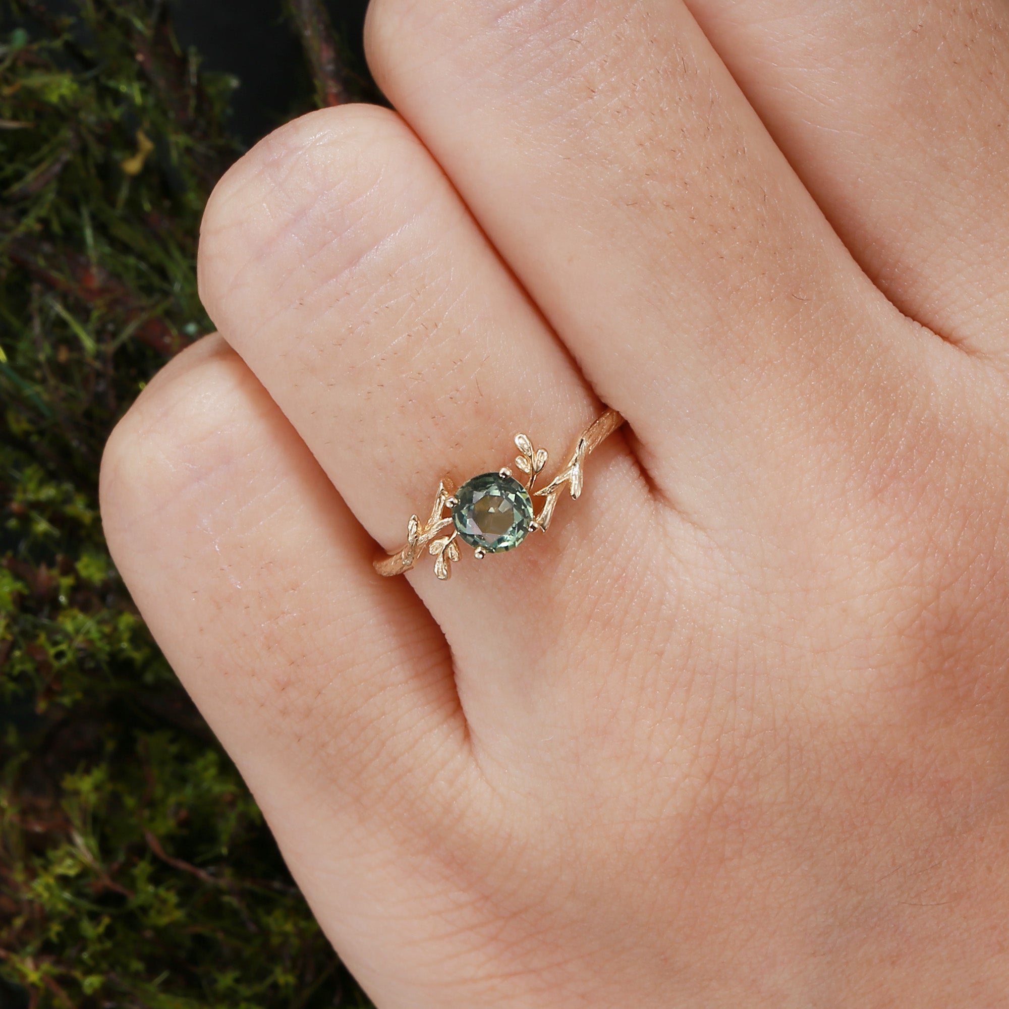 Zoe - Lab Green Sapphire Round Cut Engagement Ring