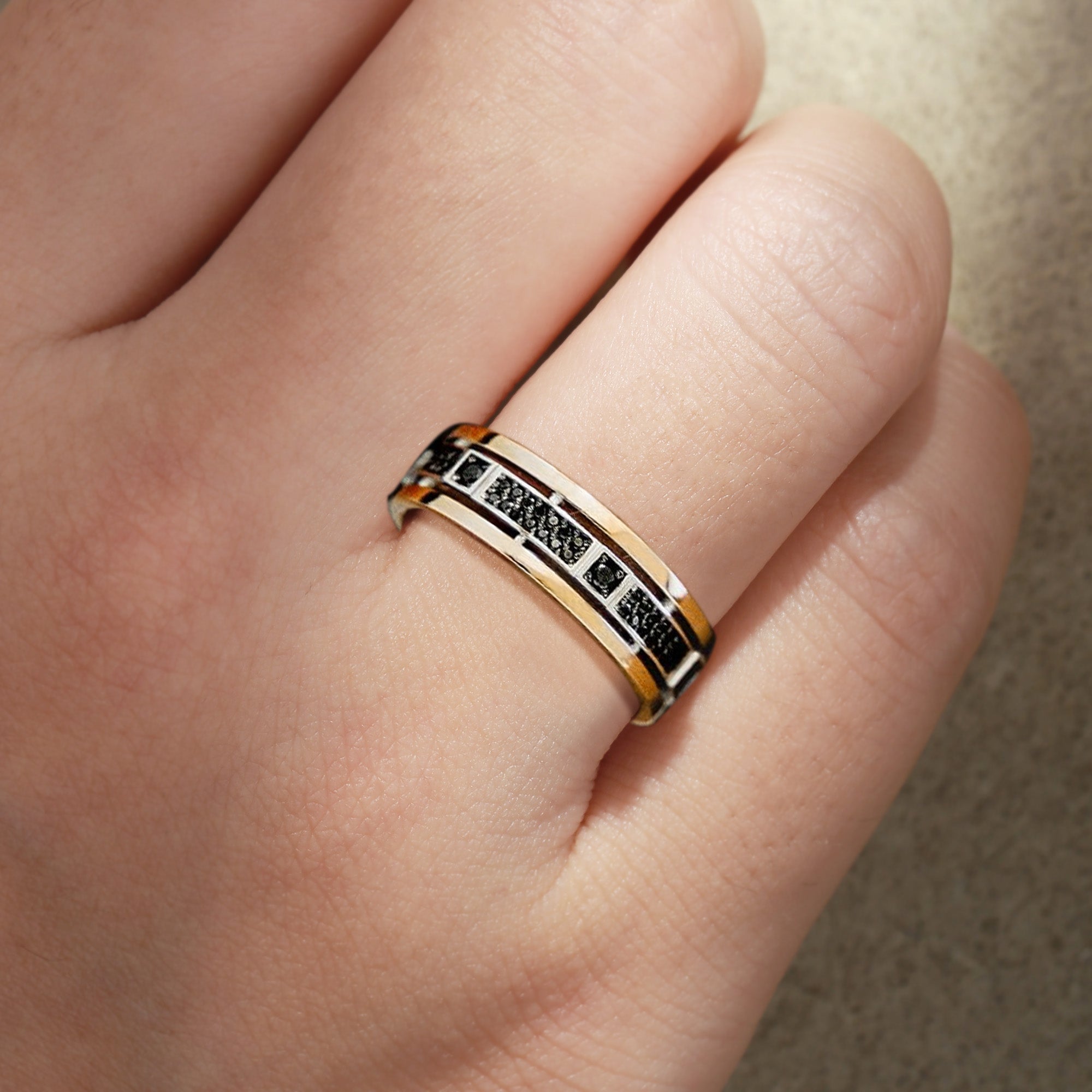Brigitte - Two-Tone Men's Black Moissanite Wedding Band
