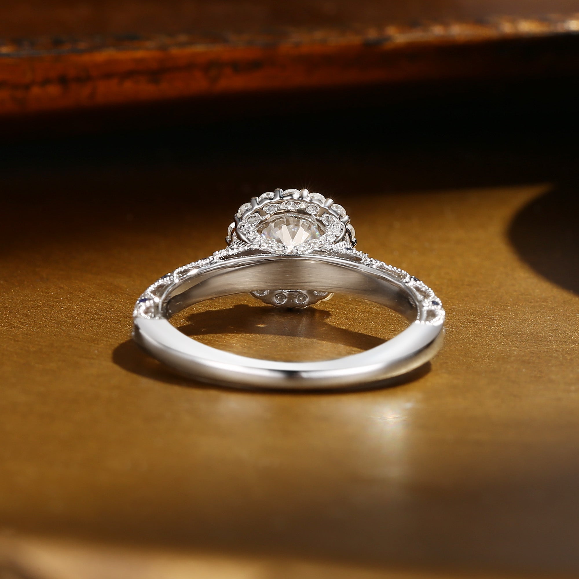 Rielle - Peekaboo Round Cut Moissanite & Sapphire Bridge Engagement Ring