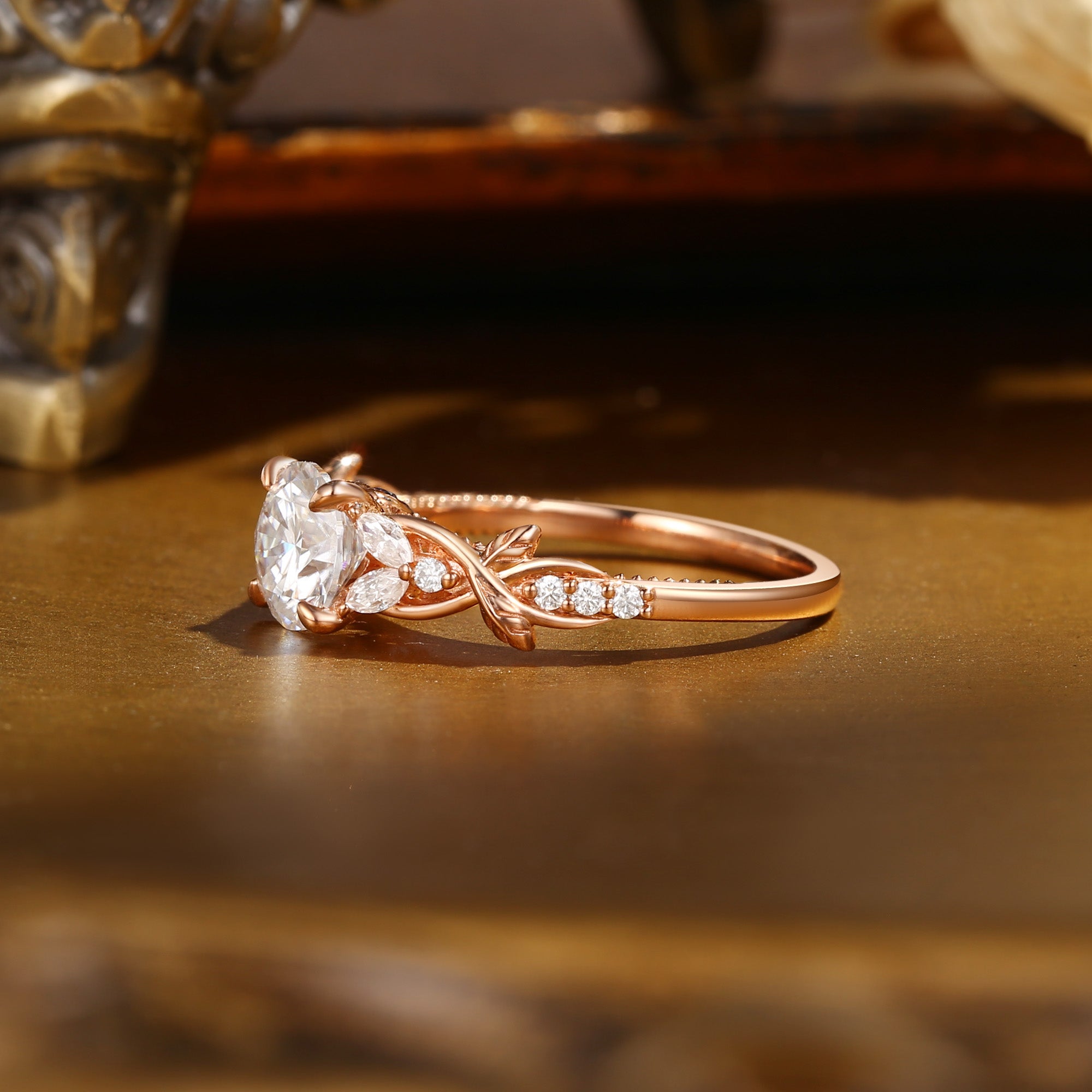 Bonnie - Hidden Stone Round Cut Moissanite Victorian Engagement Ring