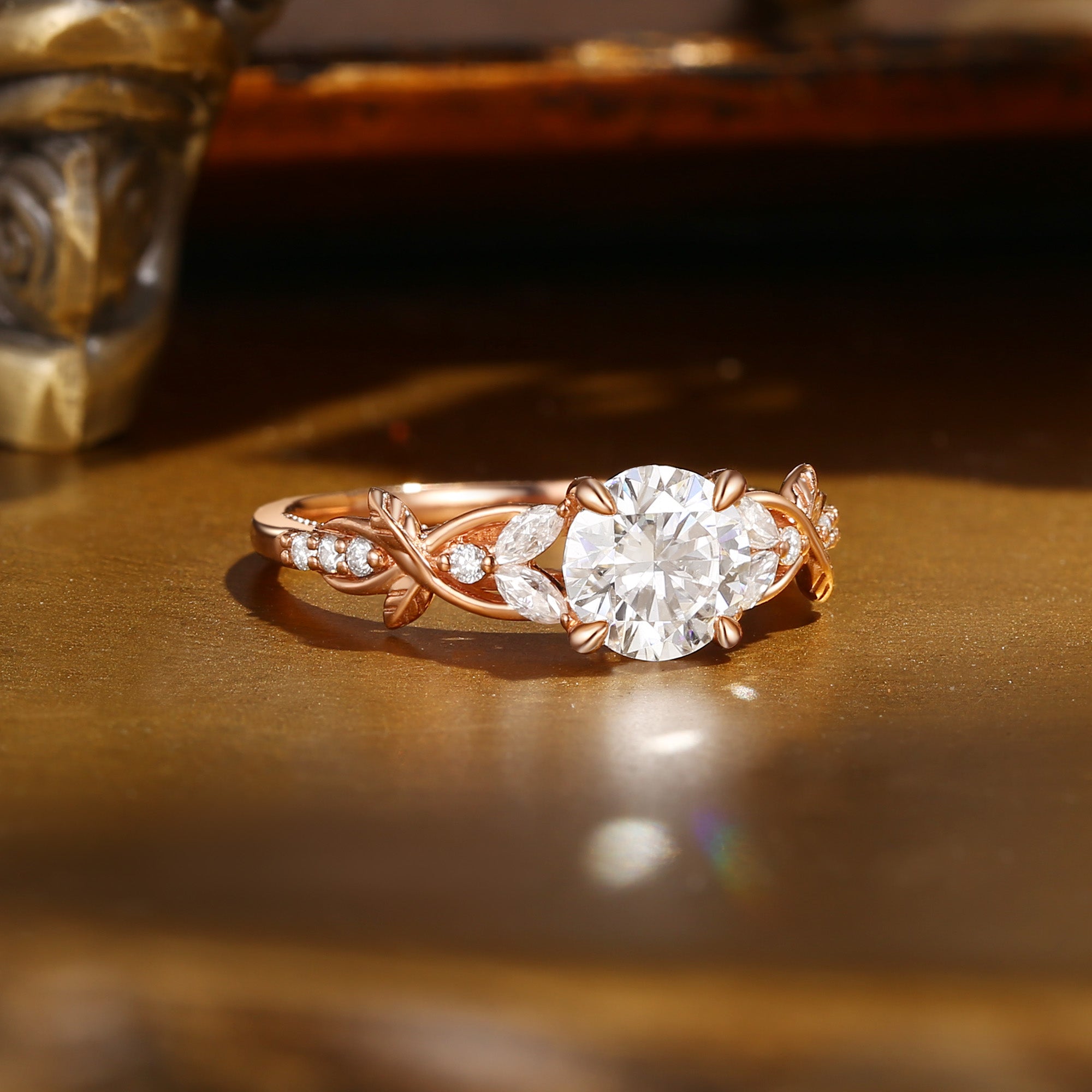 Bonnie - Hidden Stone Round Cut Moissanite Victorian Engagement Ring