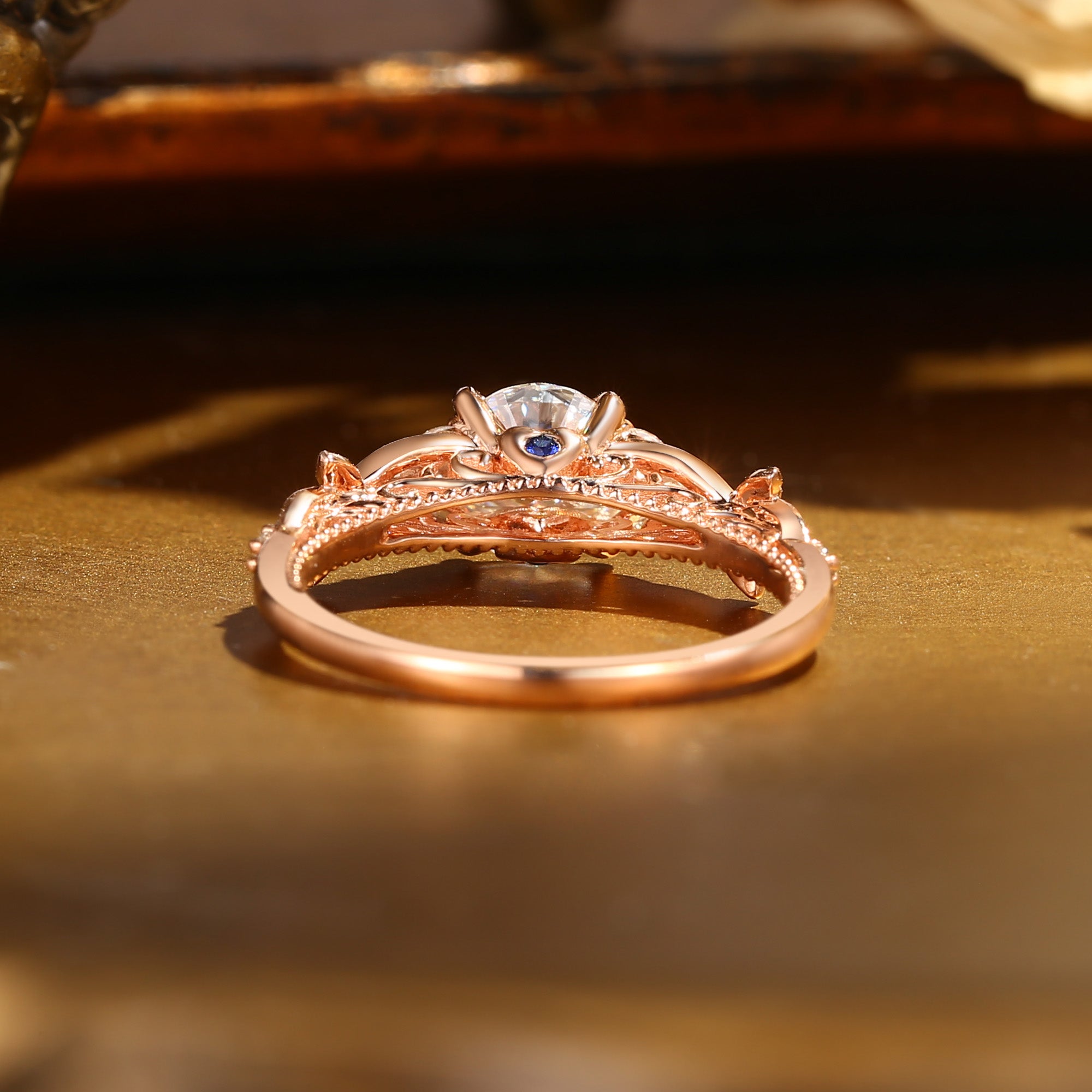 Bonnie - Hidden Stone Round Cut Moissanite Victorian Engagement Ring