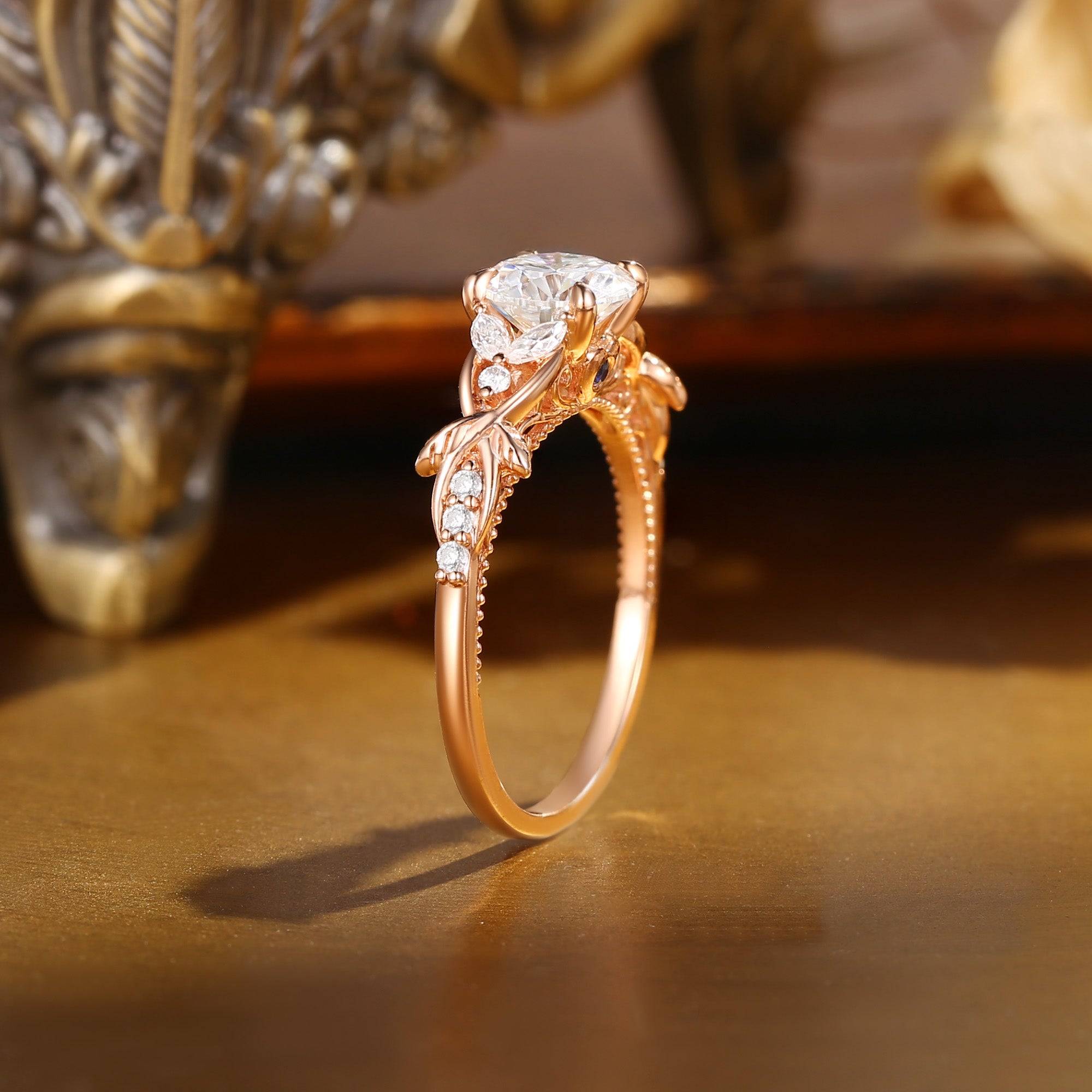 Bonnie - Hidden Stone Round Cut Moissanite Victorian Engagement Ring