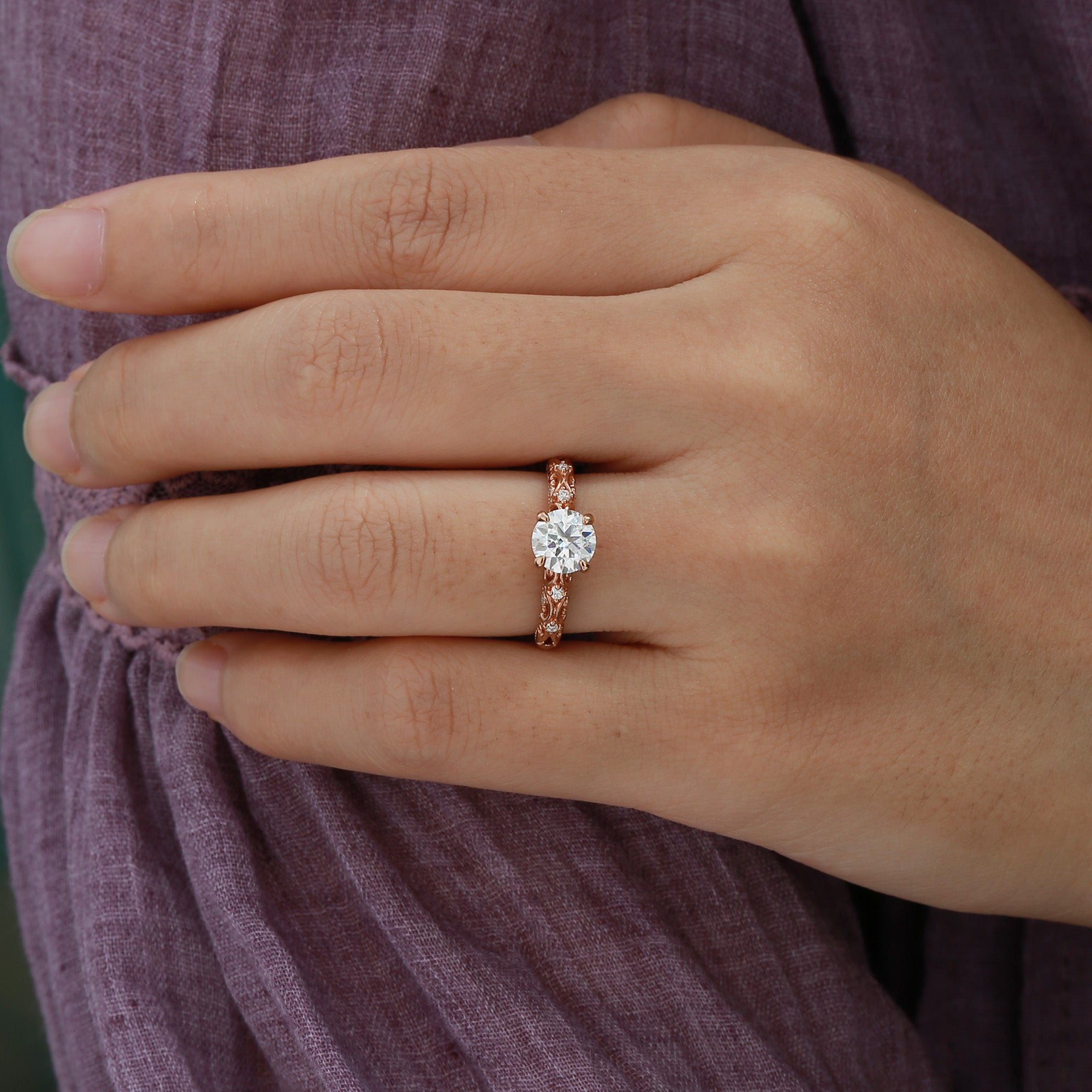 Priscille - Chunky Round Cut Moissanite Victorian Engagement Ring