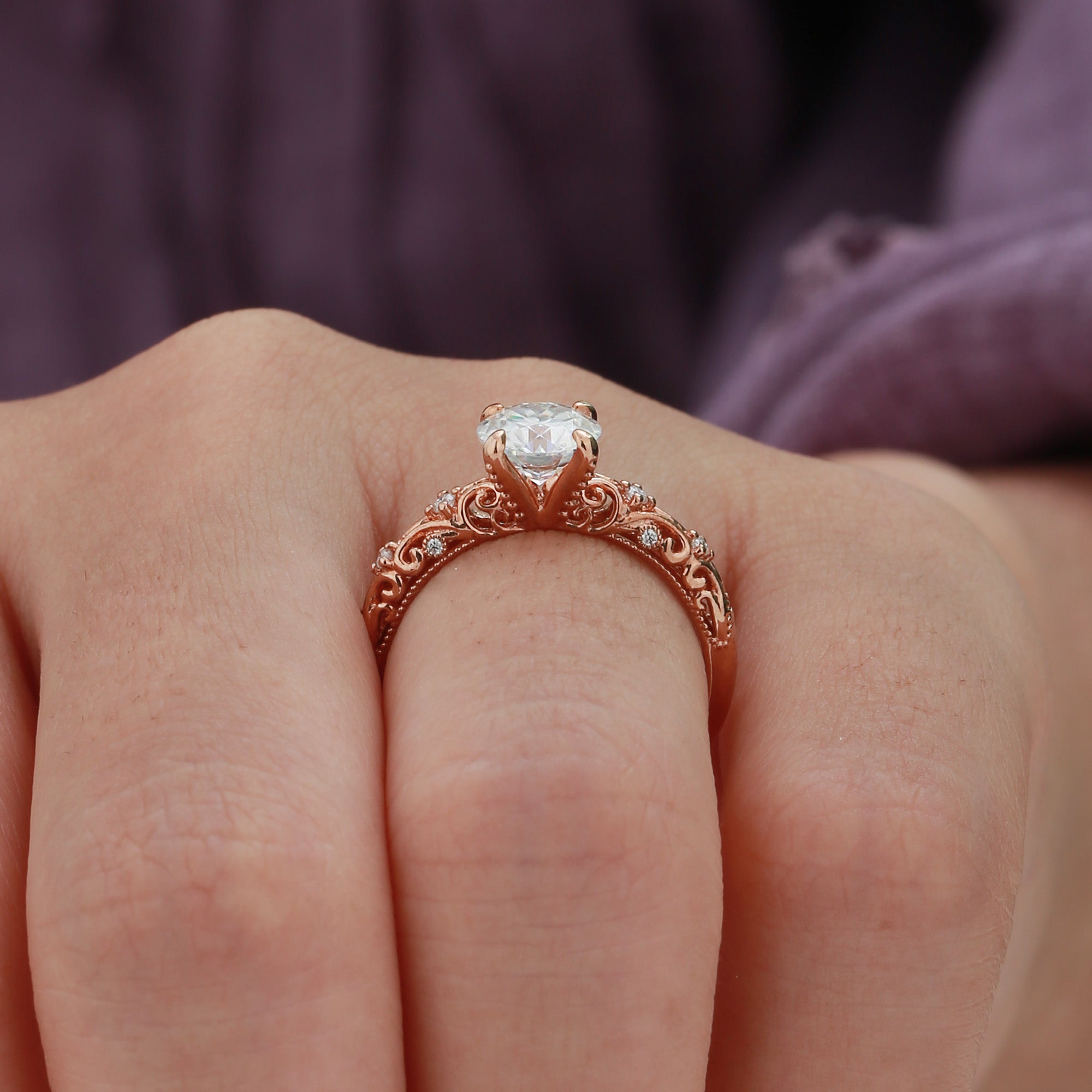 Priscille - Chunky Round Cut Moissanite Victorian Engagement Ring