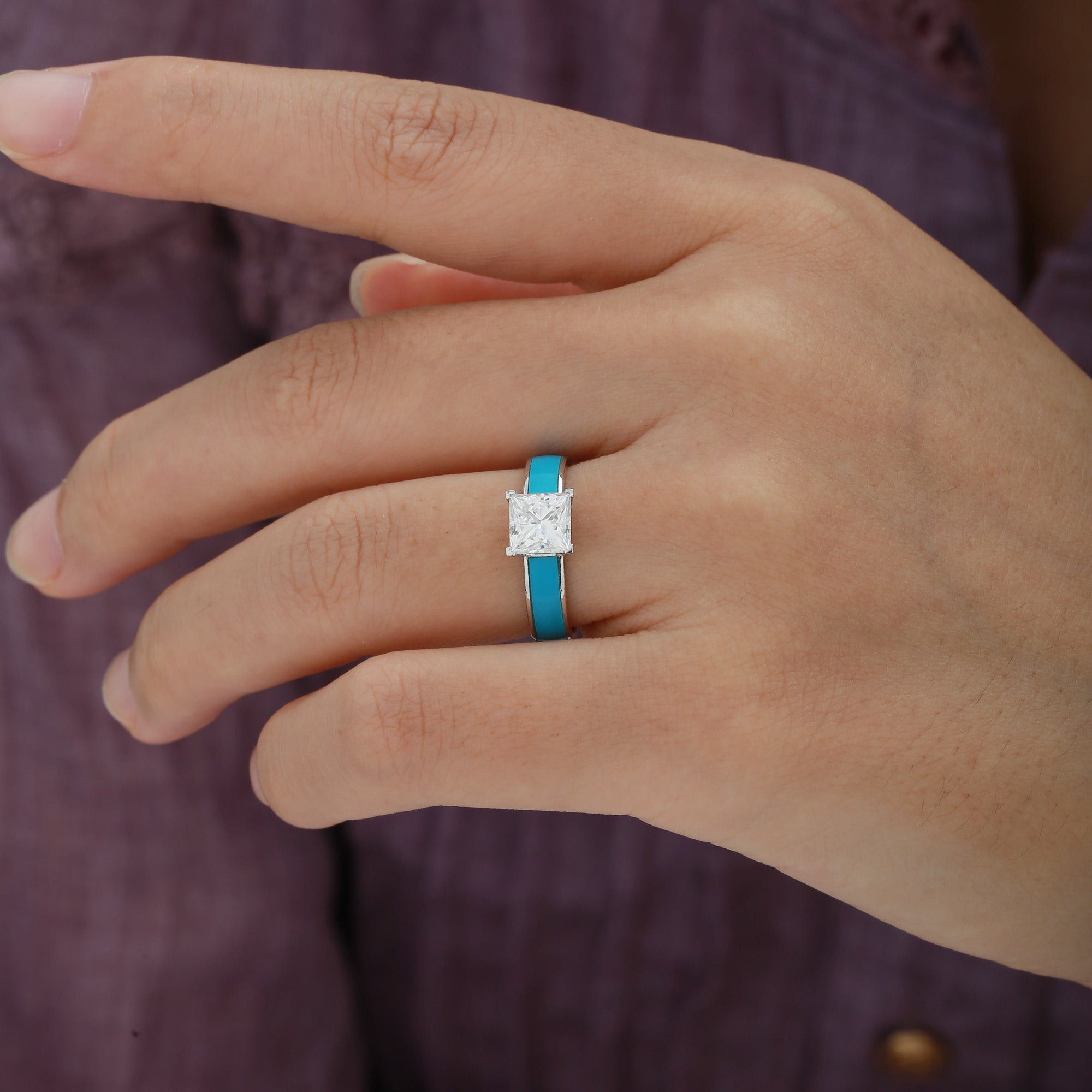 Estelle - Princess Cut Moissanite 6mm Turquoise Engagement Ring